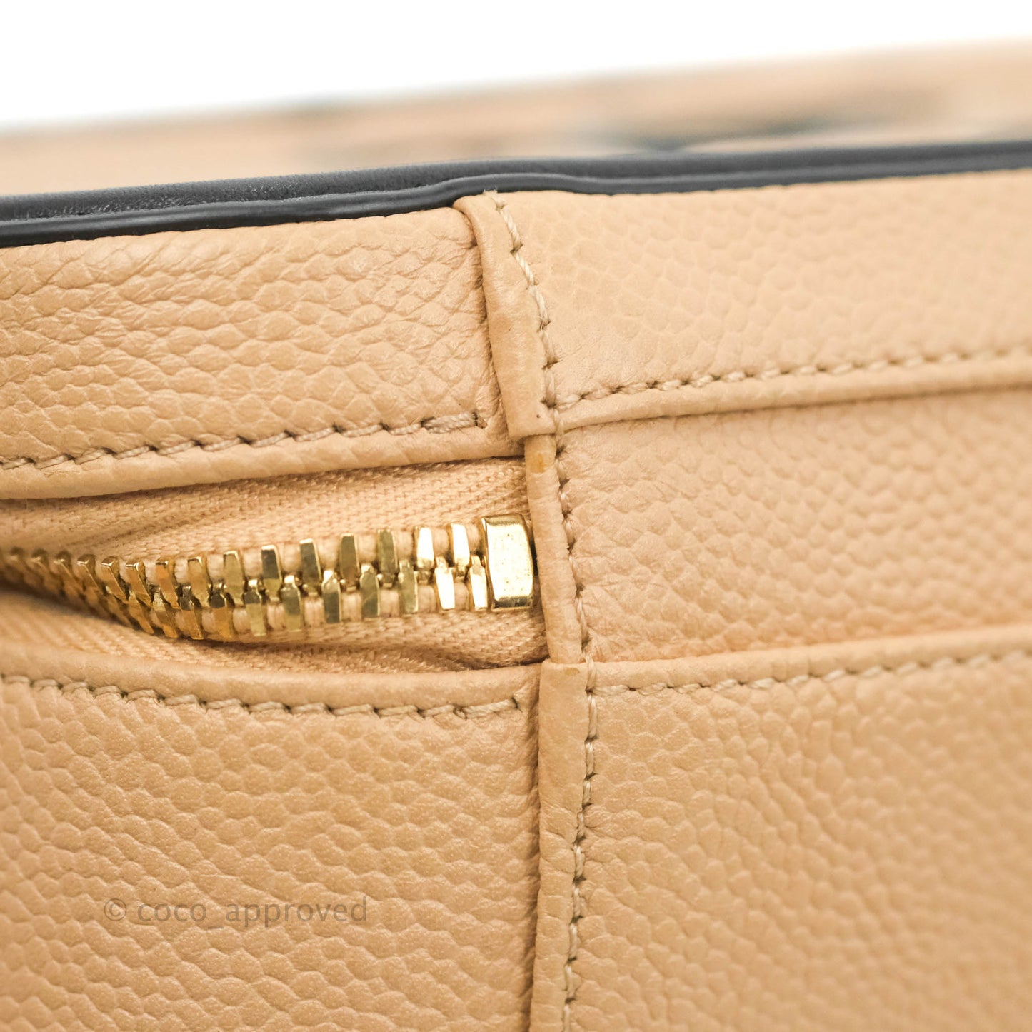 Chanel Quilted Medium CC Filigree Vanity Case Beige Caviar Aged Gold Hardware