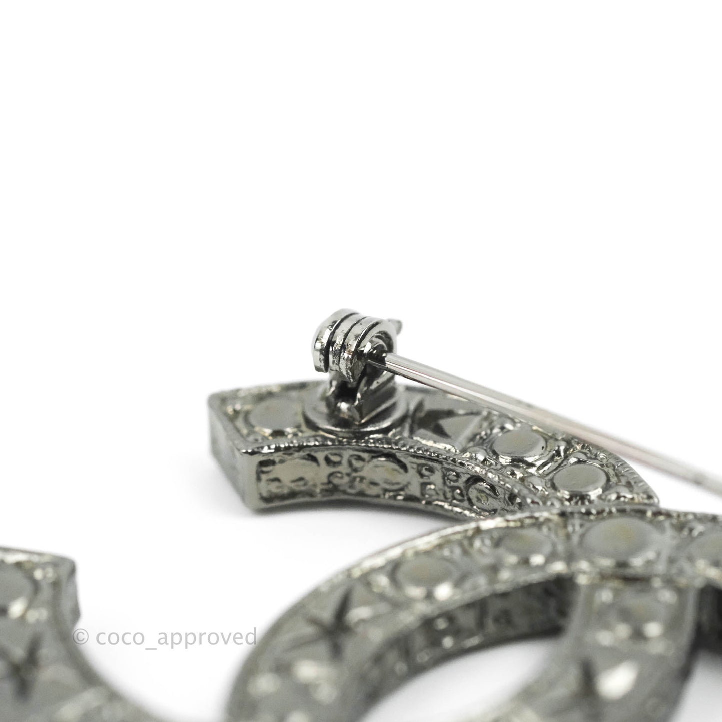 Chanel CC Crystal Brooch Gun Metal Tone 14K