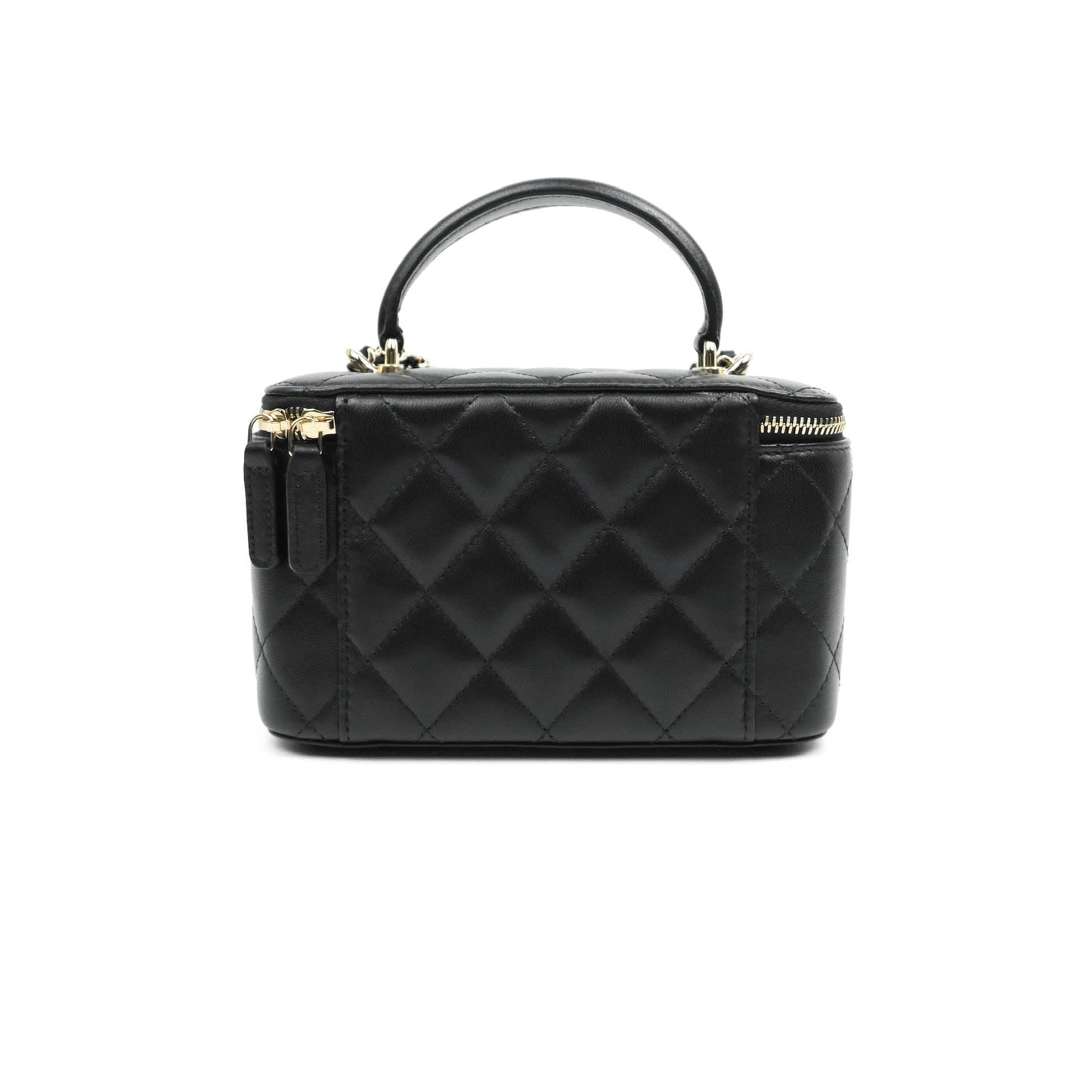 Chanel Vanity Rectangular Top Handle Black Lambskin Gold Hardware