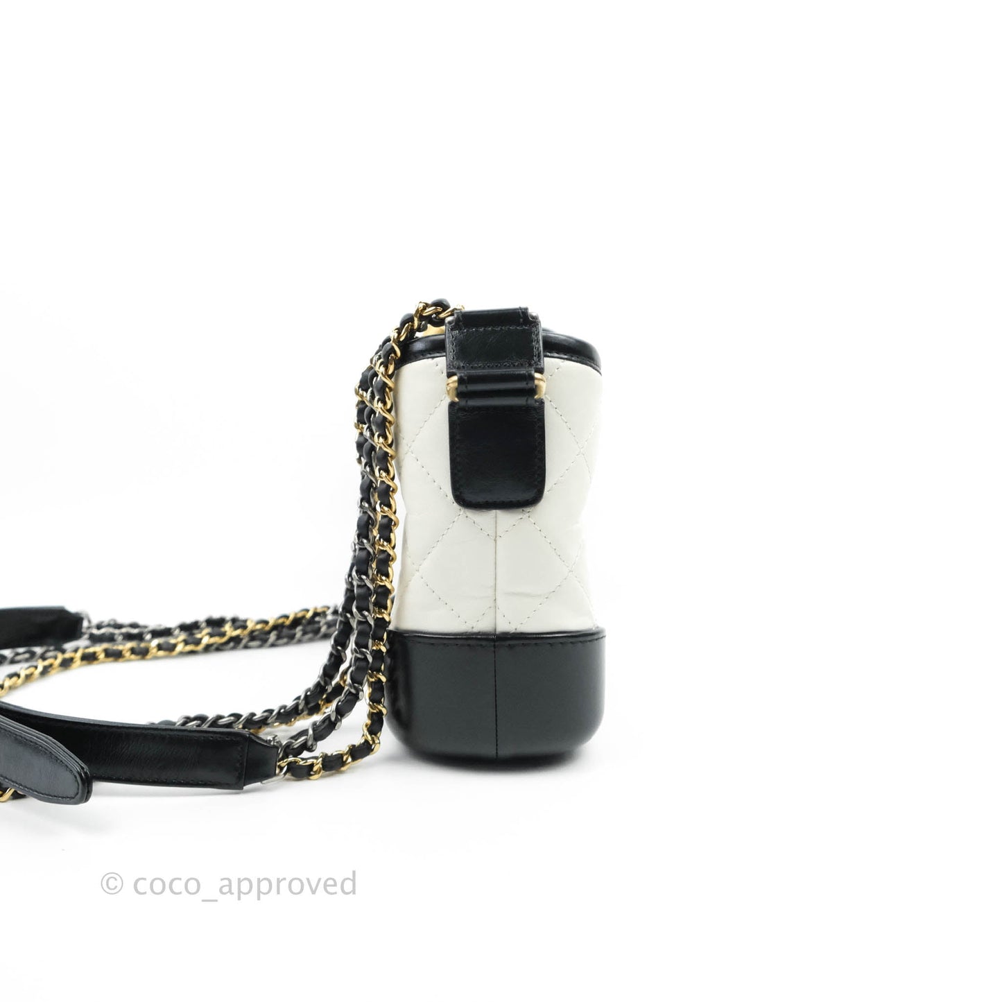Chanel Quilted Small Gabrielle Hobo White Black Calfskin Mixed Hardware
