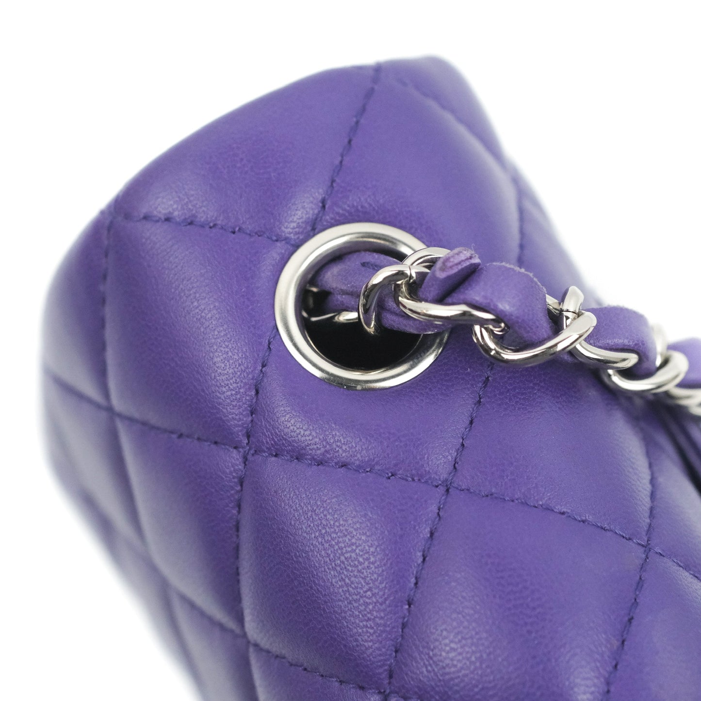 Chanel Quilted Mini Rectangular Flap Purple Lambskin Silver Hardware