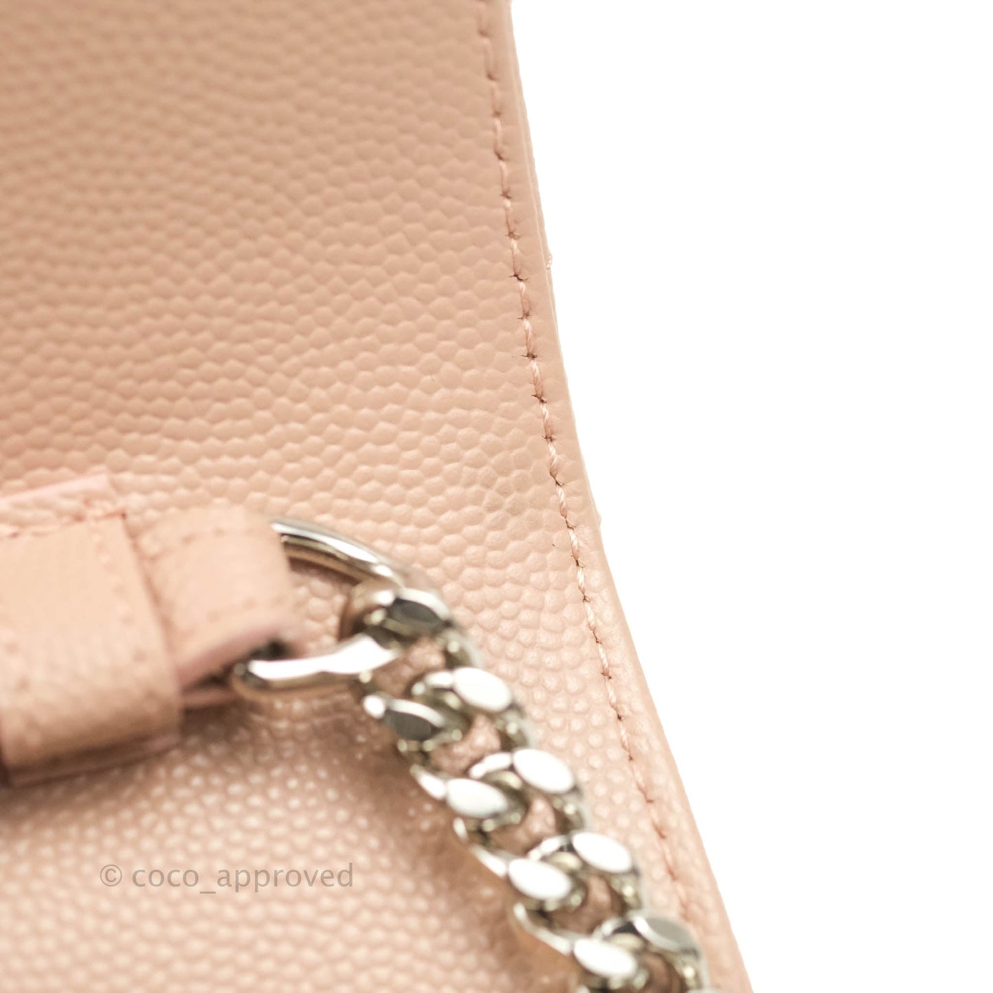 Saint Laurent Wallet on Chain Beige Pink Grained Leather Silver Hardware