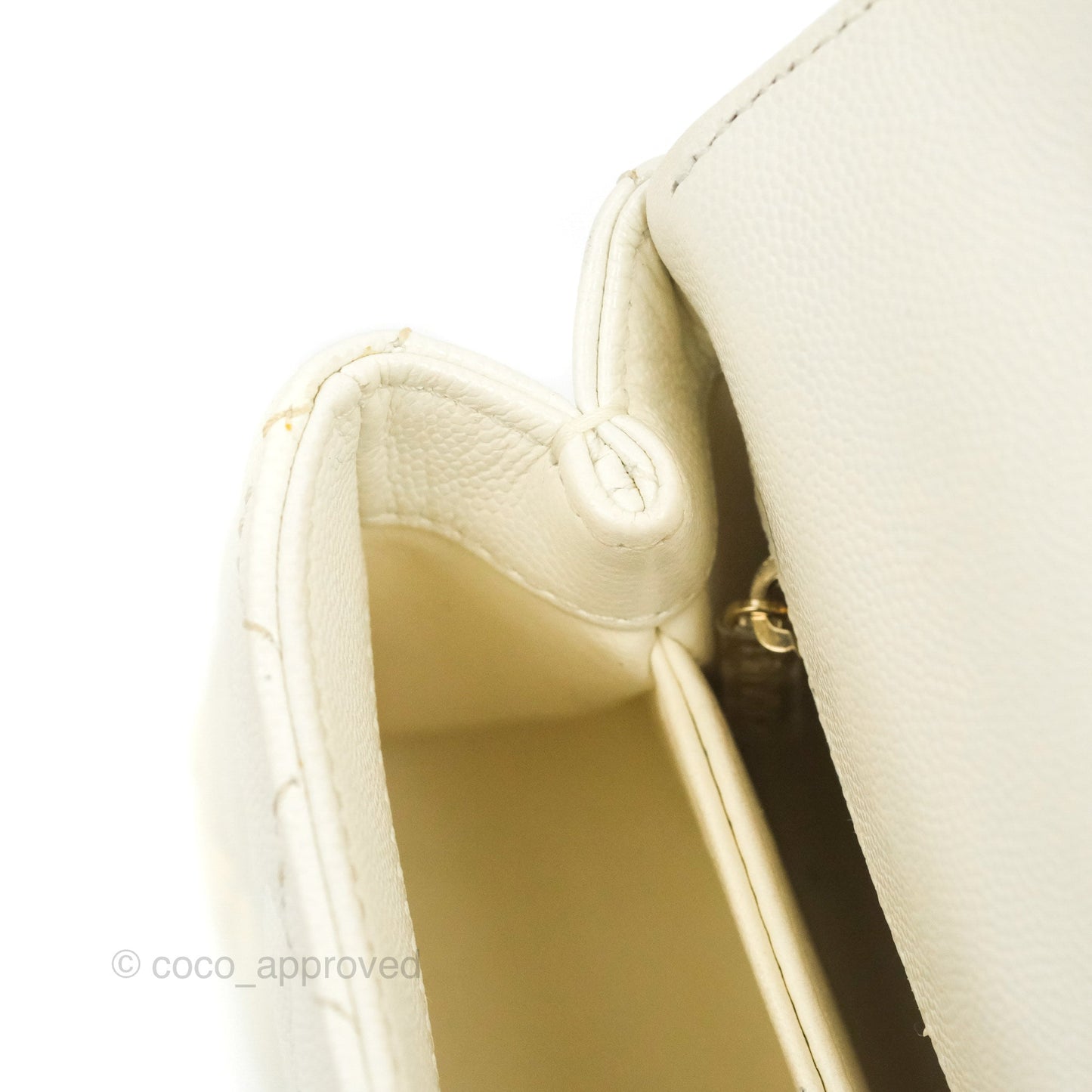 Chanel Mini Coco Handle Quilted Ivory Caviar Gold Hardware