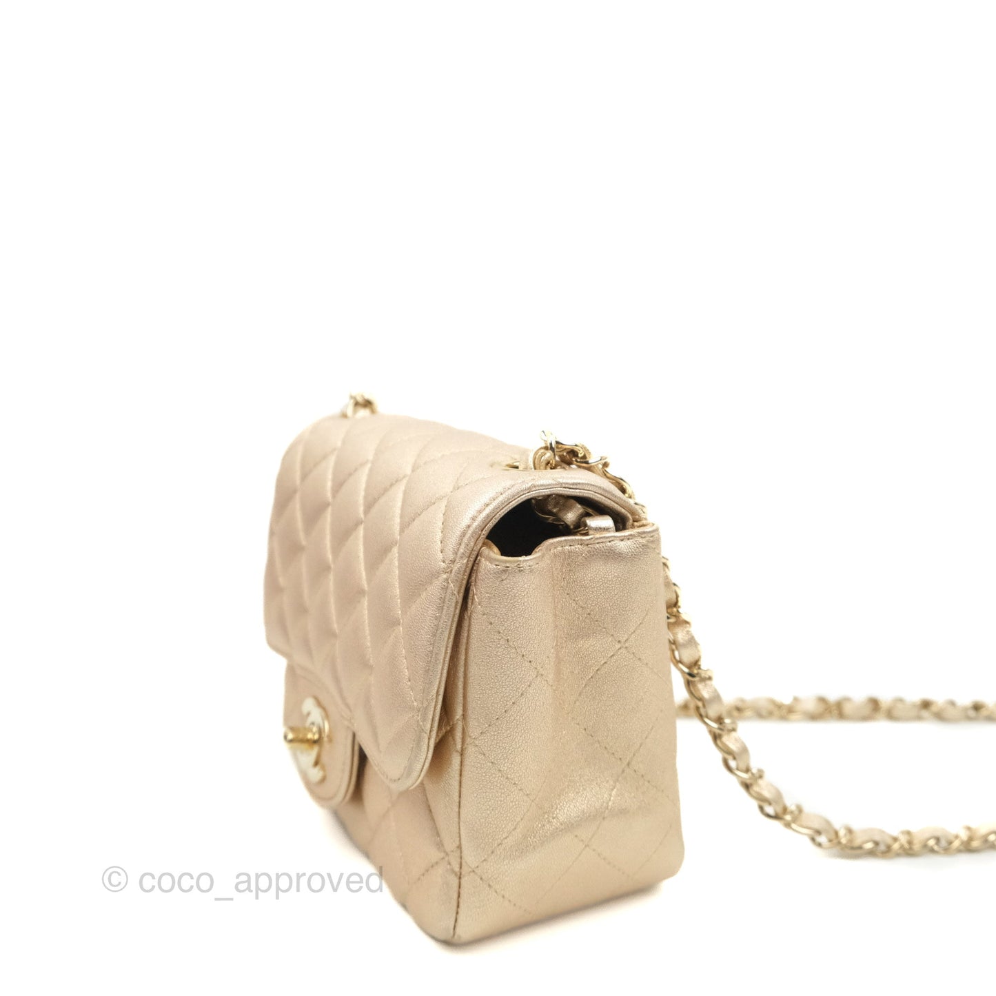 Chanel Quilted Mini Square Iridescent Gold Lambskin Gold Hardware 21P
