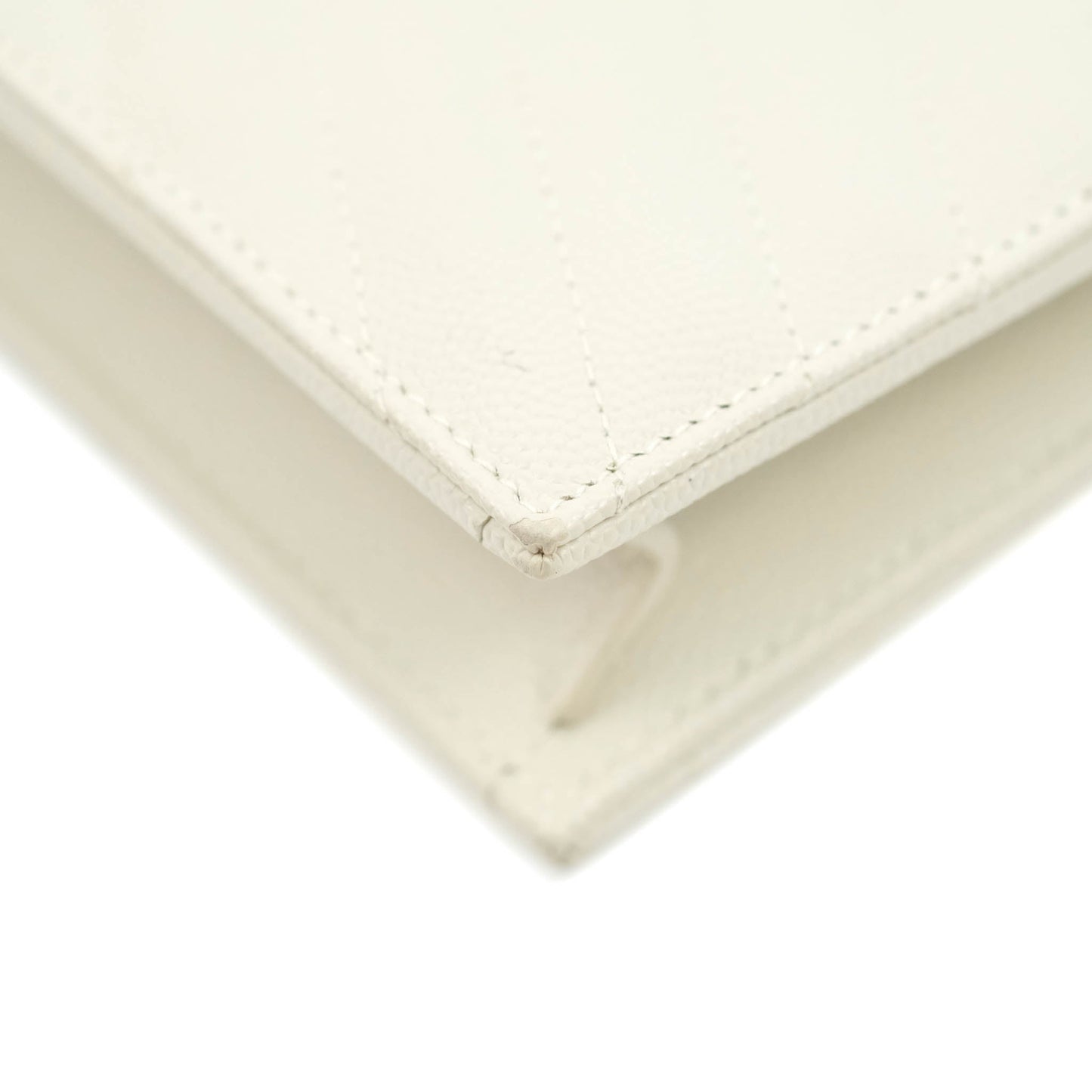 Saint Laurent Wallet on Chain White Grained Leather Silver Hardware