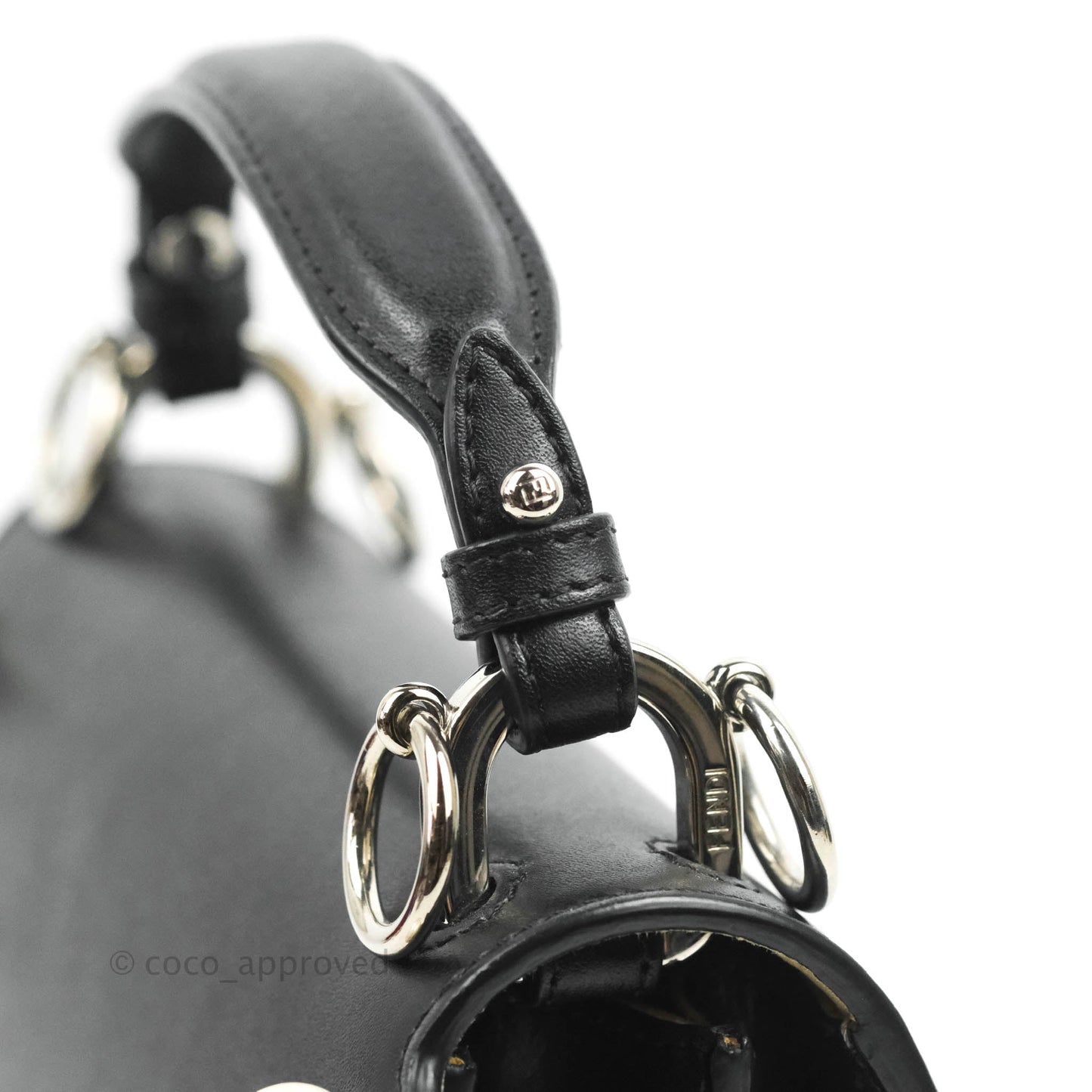 Fendi Scalloped Studded Pearl Small Kan I Shoulder Bag Black Calfskin