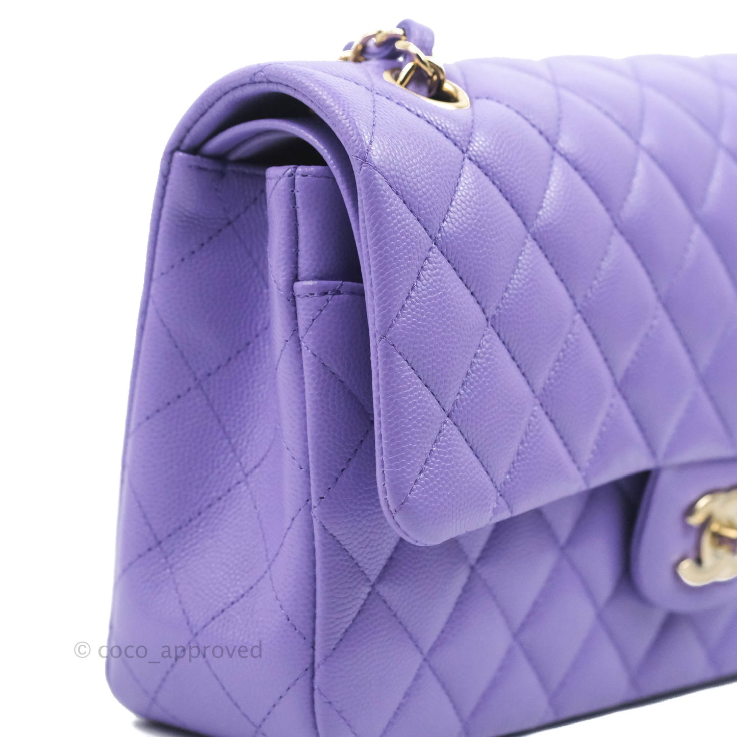 Chanel Classic M/L Medium Flap Quilted Purple Caviar Gold Hardware 20S