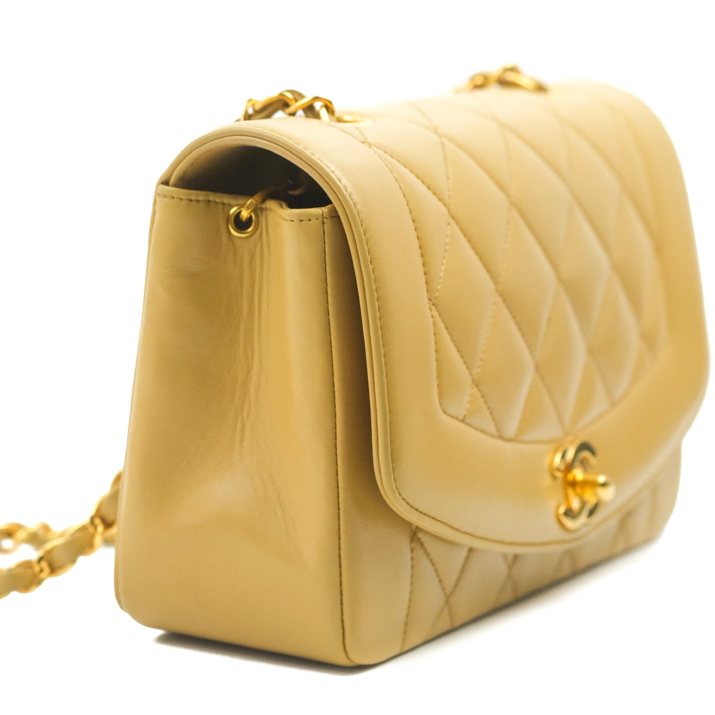 Chanel Vintage Small Quilted Classic Diana Flap Bag Beige Lambskin 24K Gold Hardware