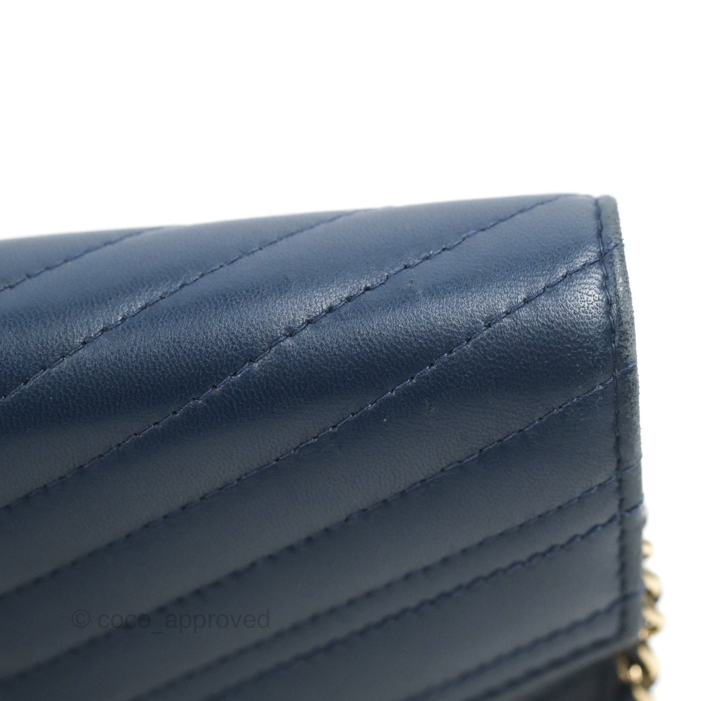 Chanel Square WOC Wallet On Chain Blue Lambskin Chevron Gold Hardware