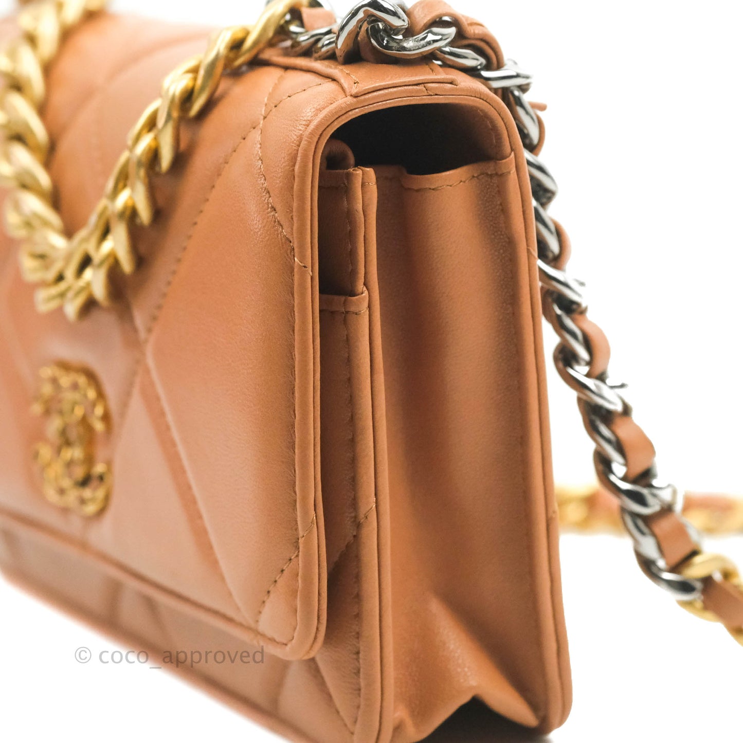 Chanel 19 Wallet on Chain WOC Dark Beige Caramel Lambskin Mixed Hardware 21K