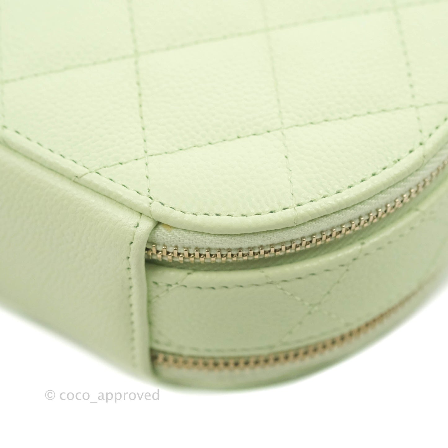 Chanel Mini Round Vanity Bag Handle With Care Light Green Caviar 22C