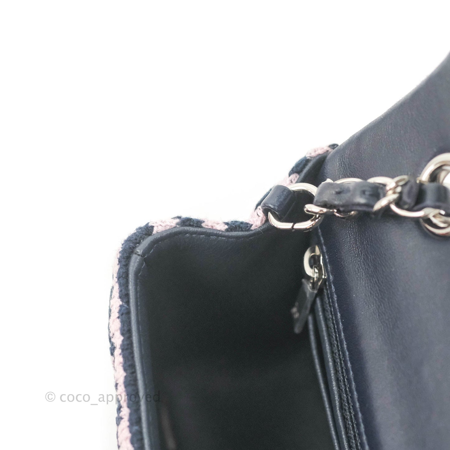 Chanel Mini Rectangular Flap Bag Navy Pink Striped Tweed Silver Hardware