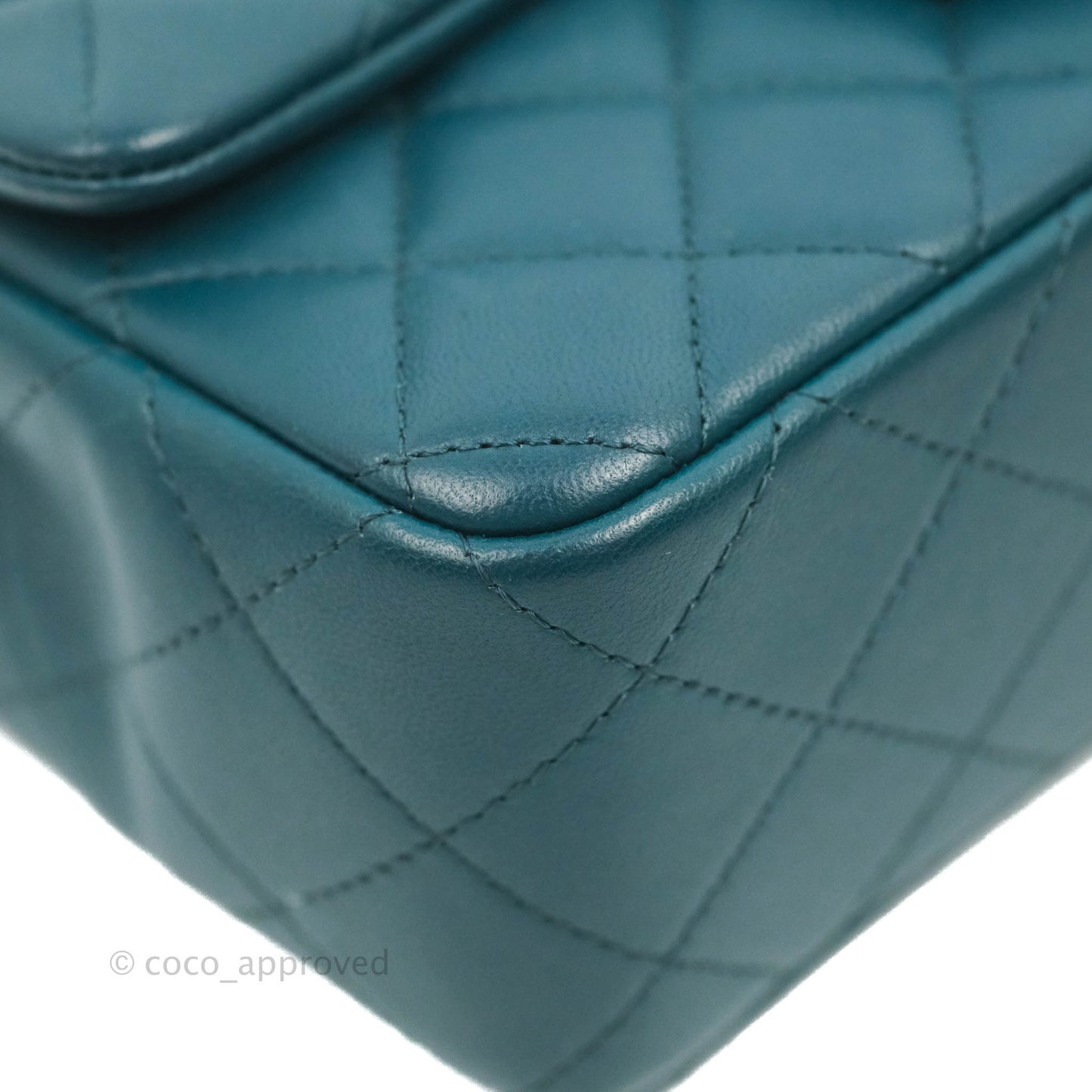 Chanel Quilted Mini Rectangular Flap Teal Lambskin Silver Hardware