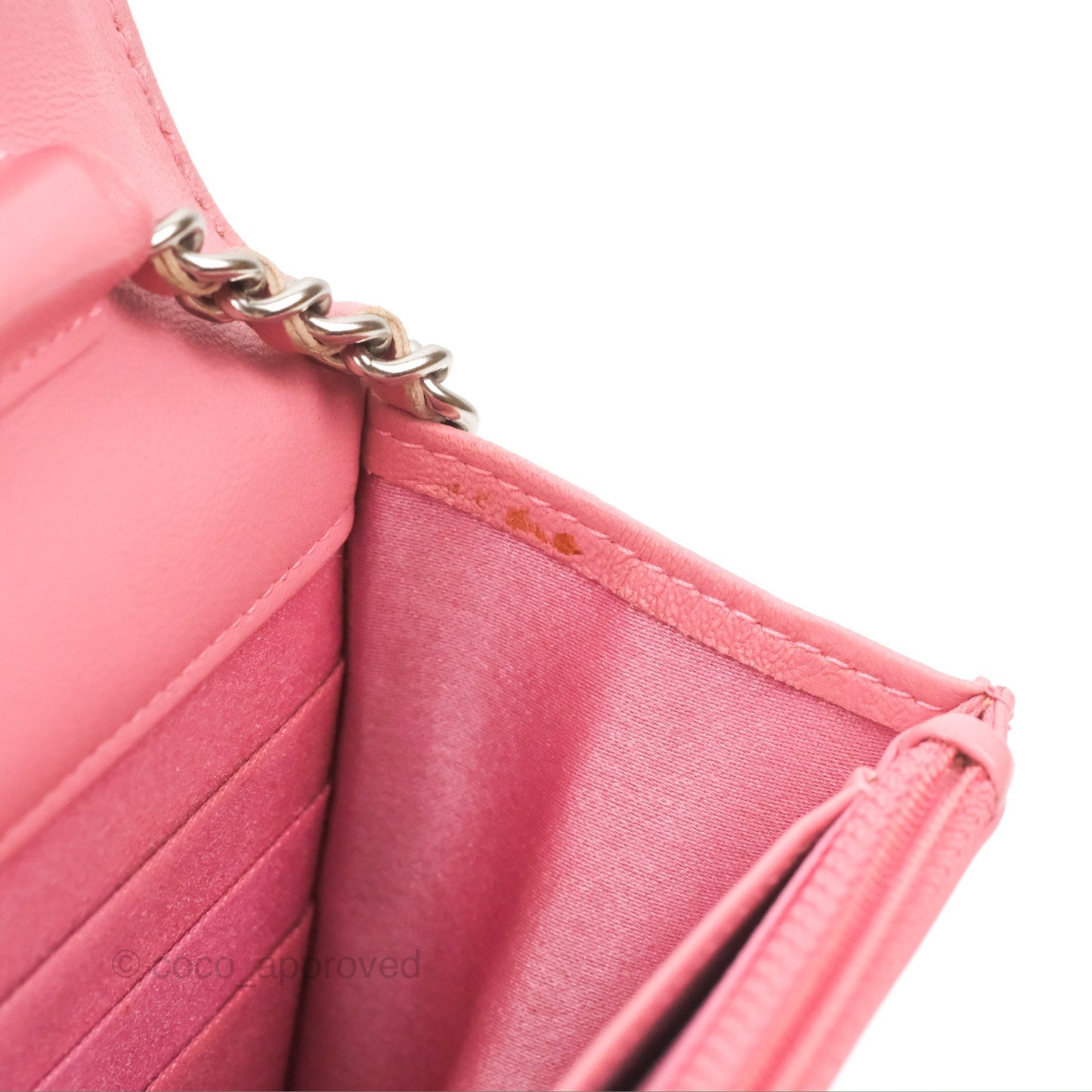 Chanel Camellia Embossed Wallet On Chain WOC Pink Lambskin Silver Hardware