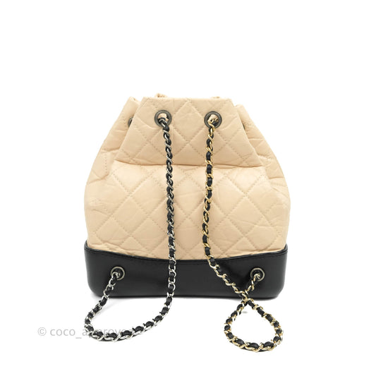 Chanel Small Gabrielle Backpack Beige Black Aged Calfskin