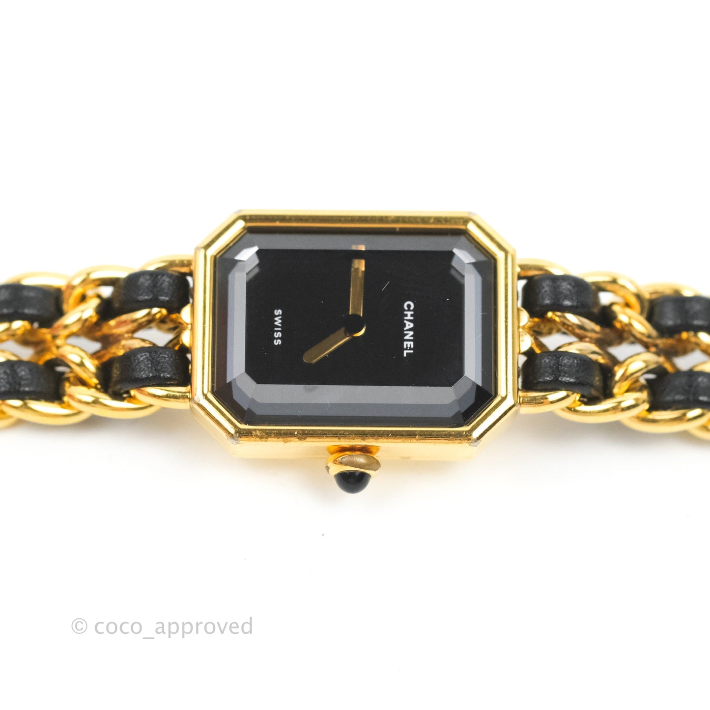 Chanel Vintage Première Watch Black Leather Gold Plated Size L