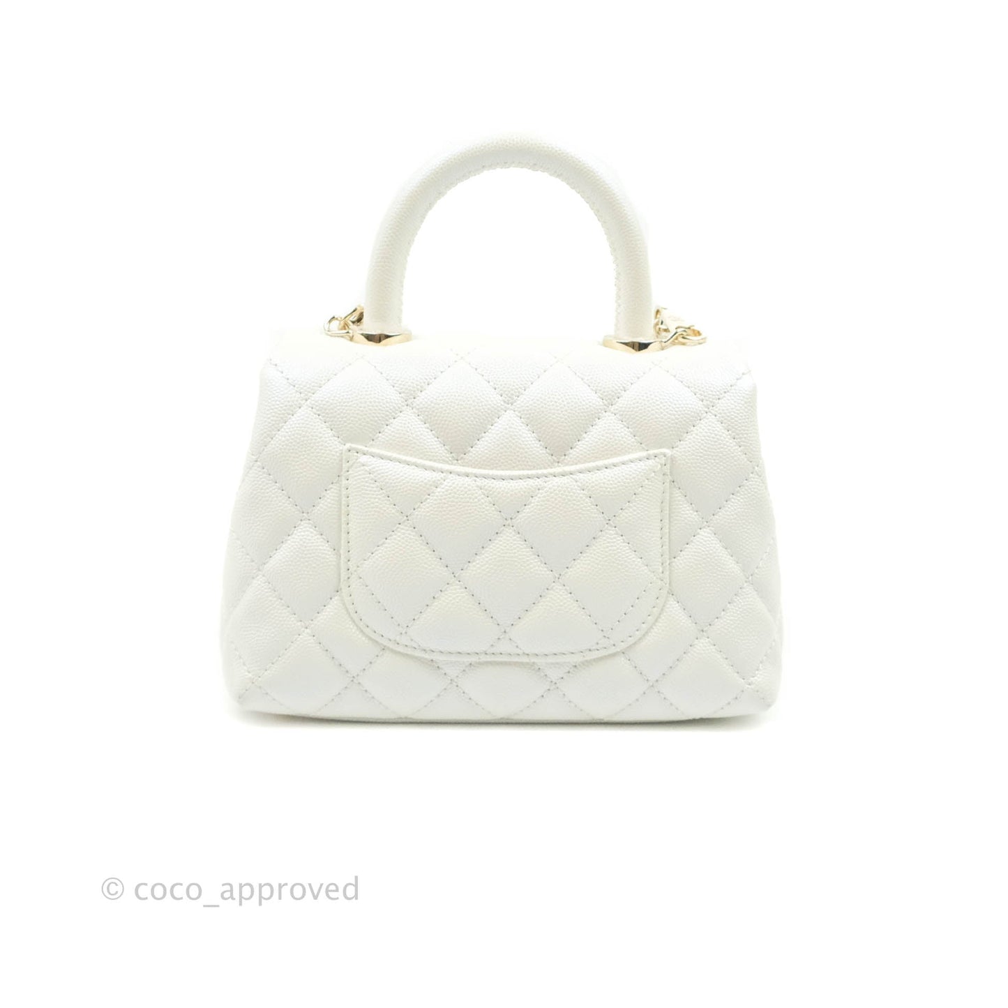 Chanel Mini Coco Handle Quilted Iridescent White Caviar Gold Hardware