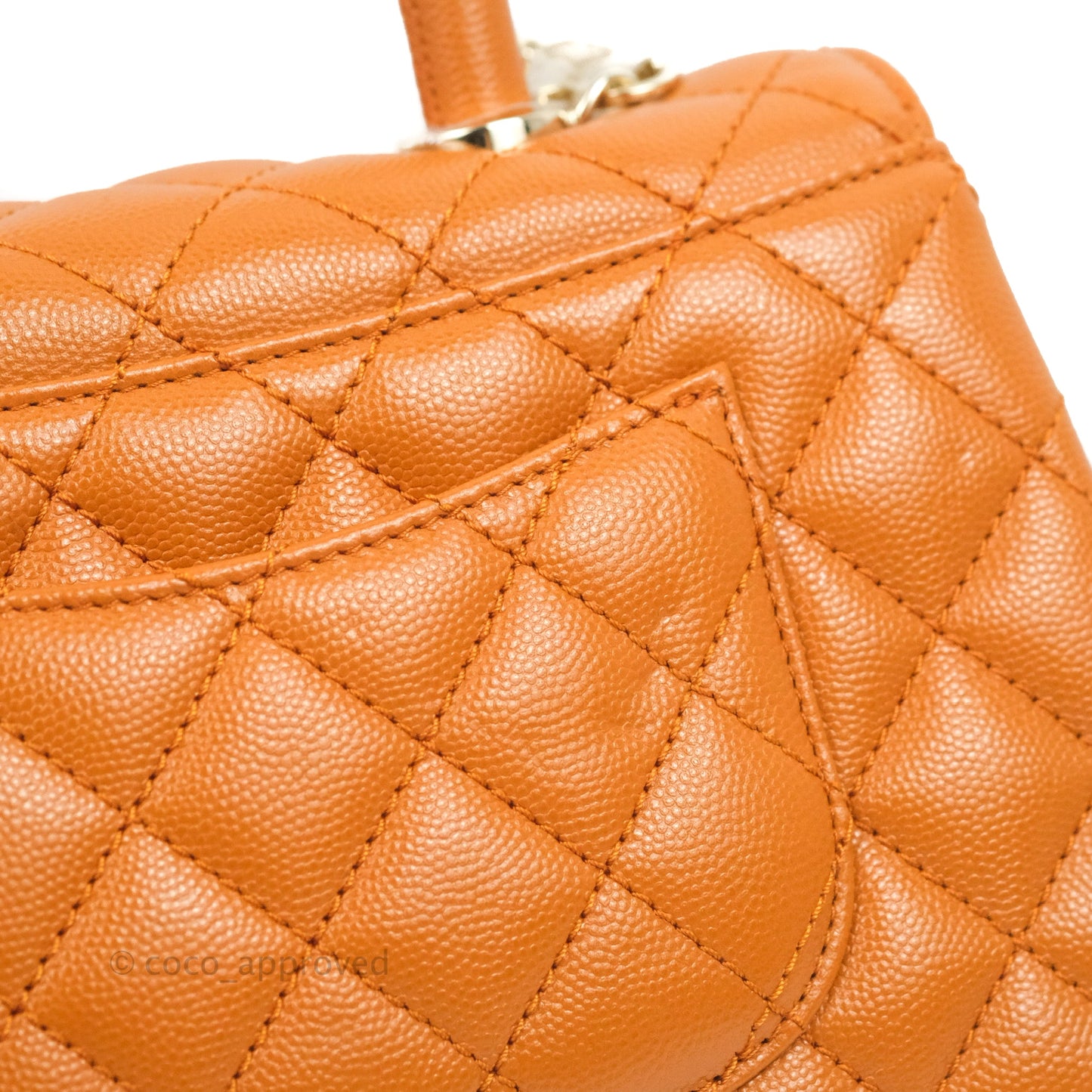 Chanel Small Coco Handle Quilted Caramel Caviar Gold Hardware 21A