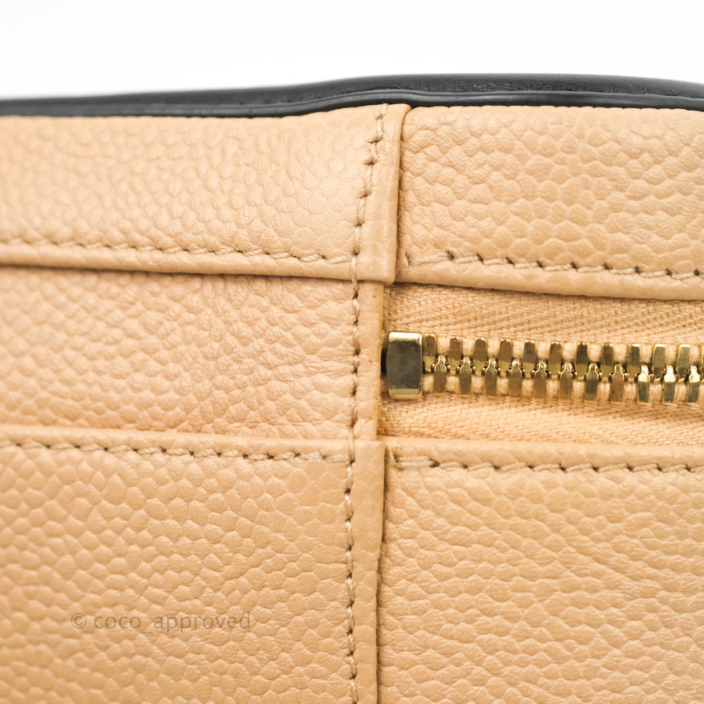 Chanel Quilted Medium CC Filigree Vanity Case Beige Caviar Aged Gold Hardware