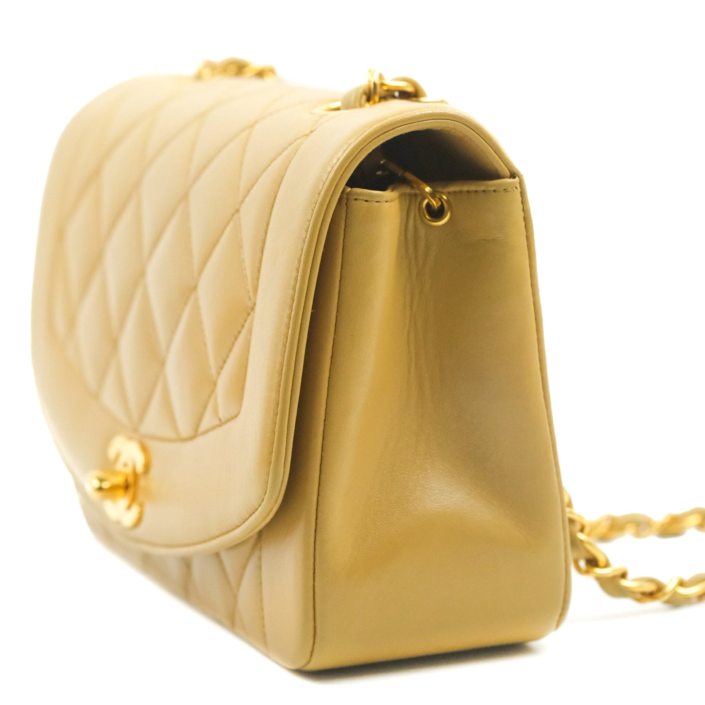 Chanel Vintage Small Quilted Classic Diana Flap Bag Beige Lambskin 24K Gold Hardware