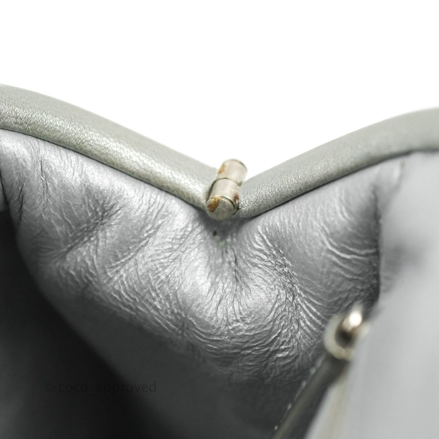 Chanel Quilted Timeless Kisslock Clutch Metallic Silver Lambskin Silver Hardware