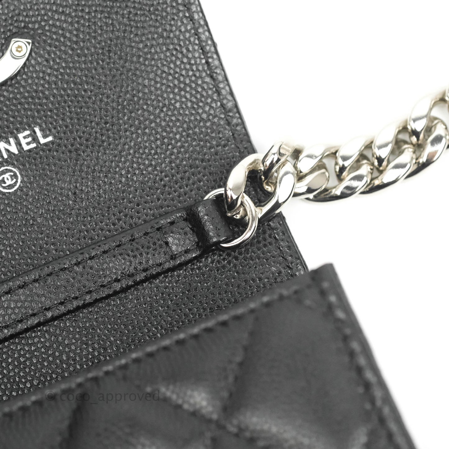 Chanel Mini Clutch With Chain Black Caviar Enamel Silver Hardware 22S