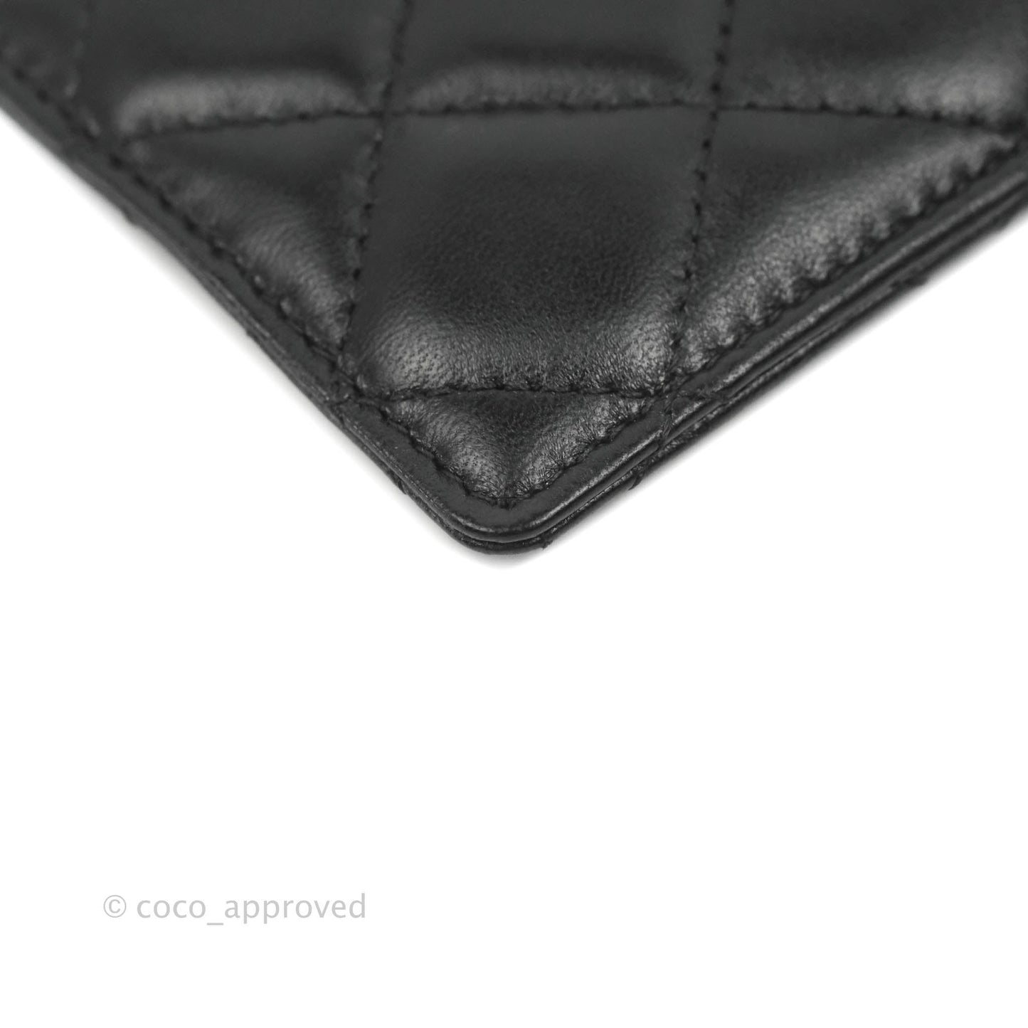Chanel Quilted Chain Camellia Card Holder Black Lambskin Gold Hardware