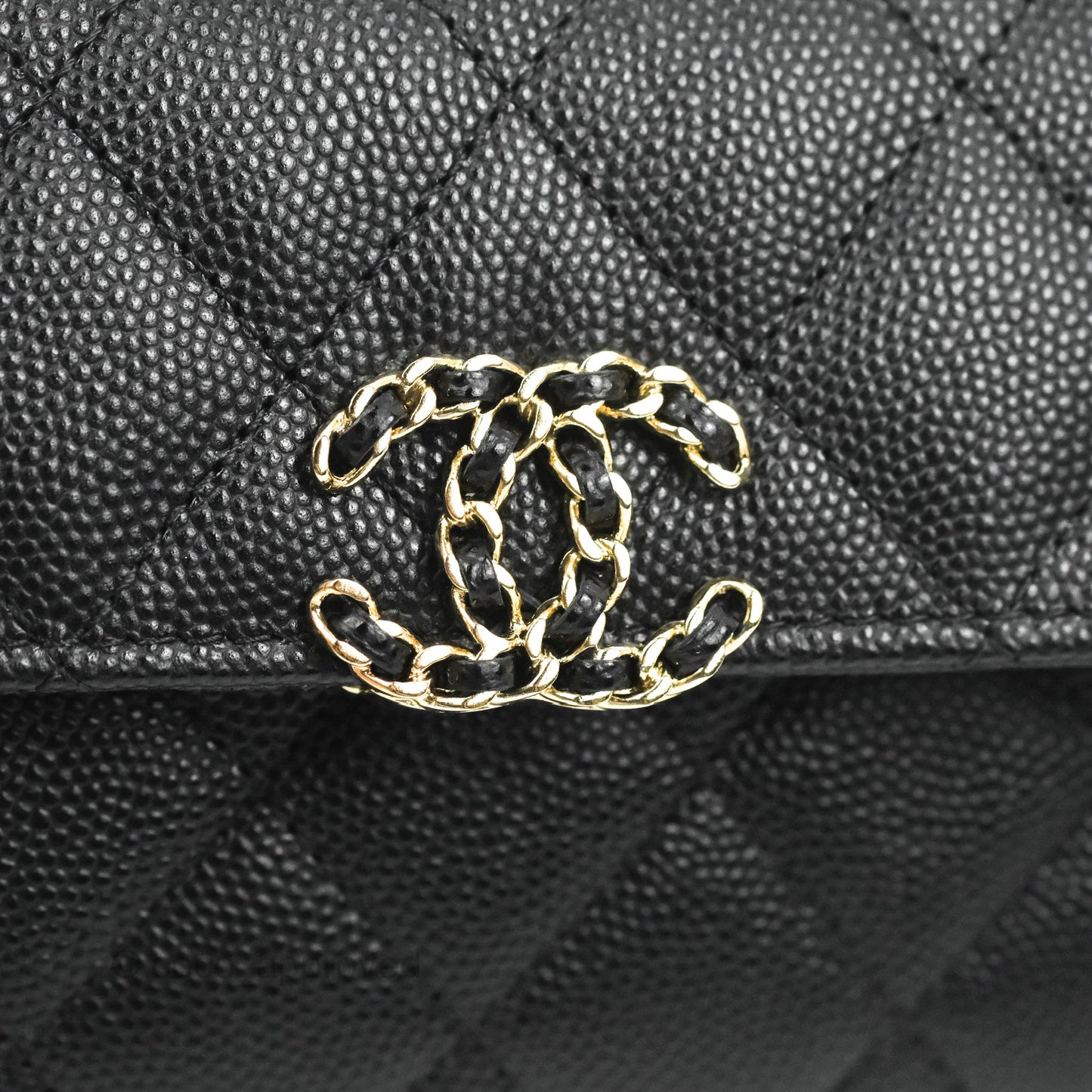 Chanel Top Handle Clutch with Chain Black Caviar Light Gold Hardware 23P