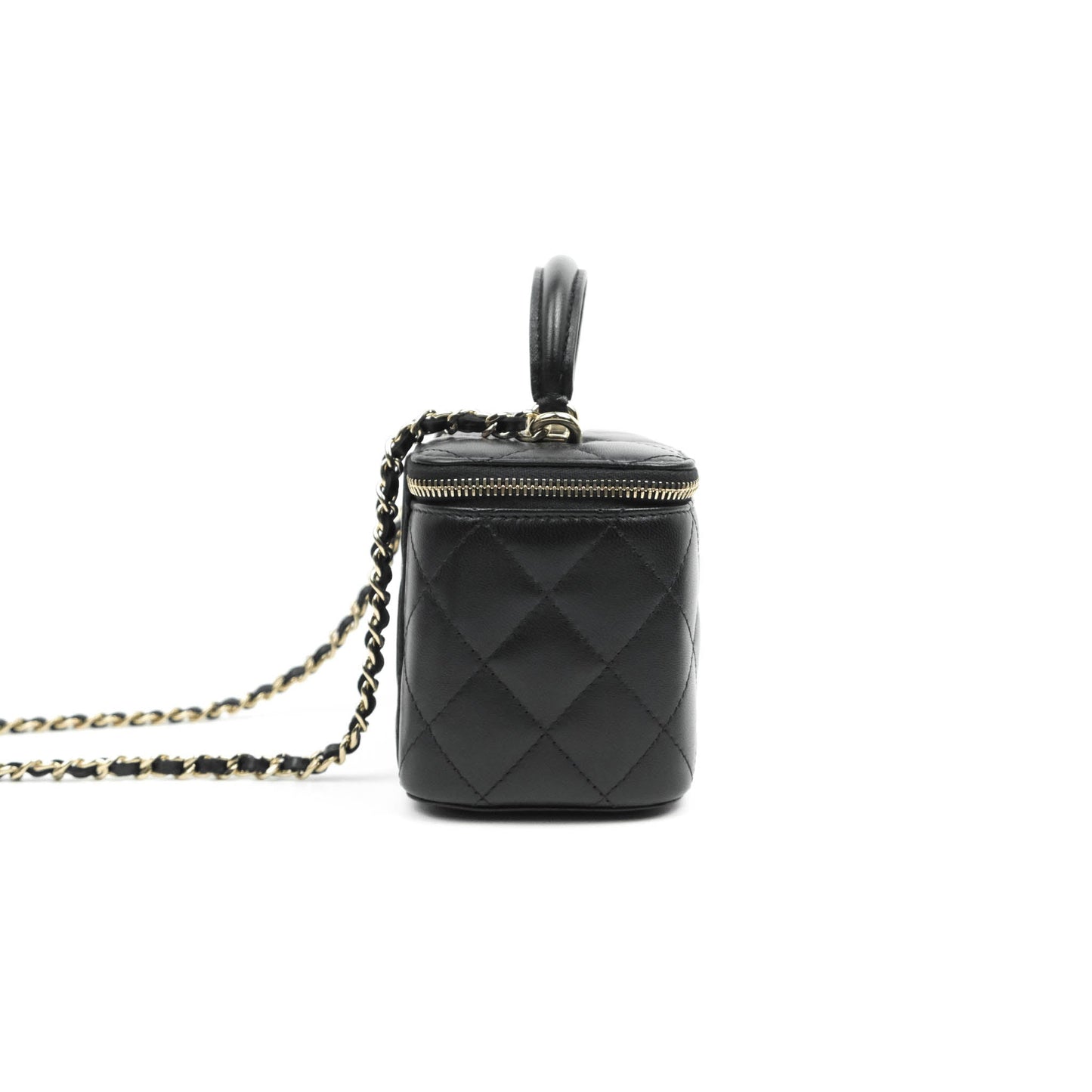 Chanel Vanity Rectangular Top Handle Black Lambskin Gold Hardware
