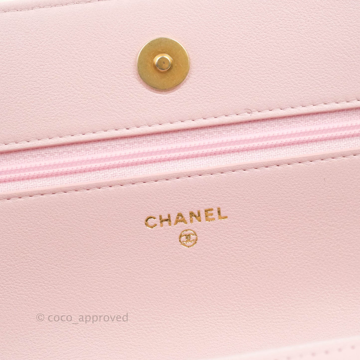 Chanel Quilted Wallet On Chain WOC With Pearl Chain Pink Aged Gold Hardware