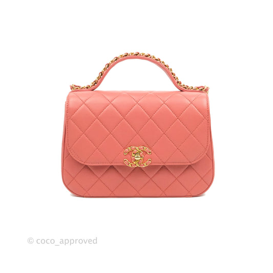 Chanel Quilted Chain Infinity Handle Bag Pink Lambskin Aged Gold Hardware