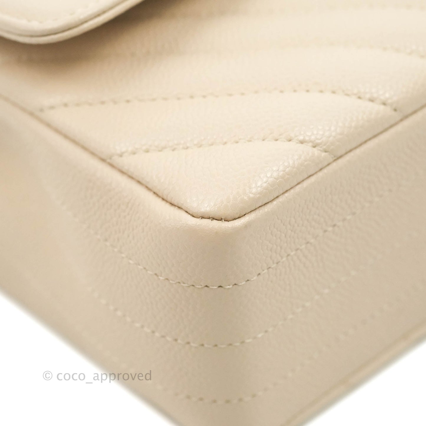 Chanel Classic M/L Medium Double Flap Chevron Ivory Caviar Gold Hardware