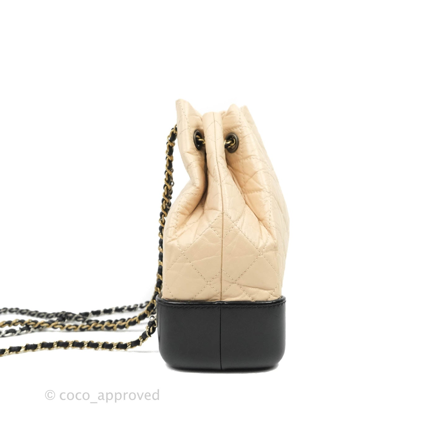 Chanel Small Gabrielle Backpack Beige Black Aged Calfskin
