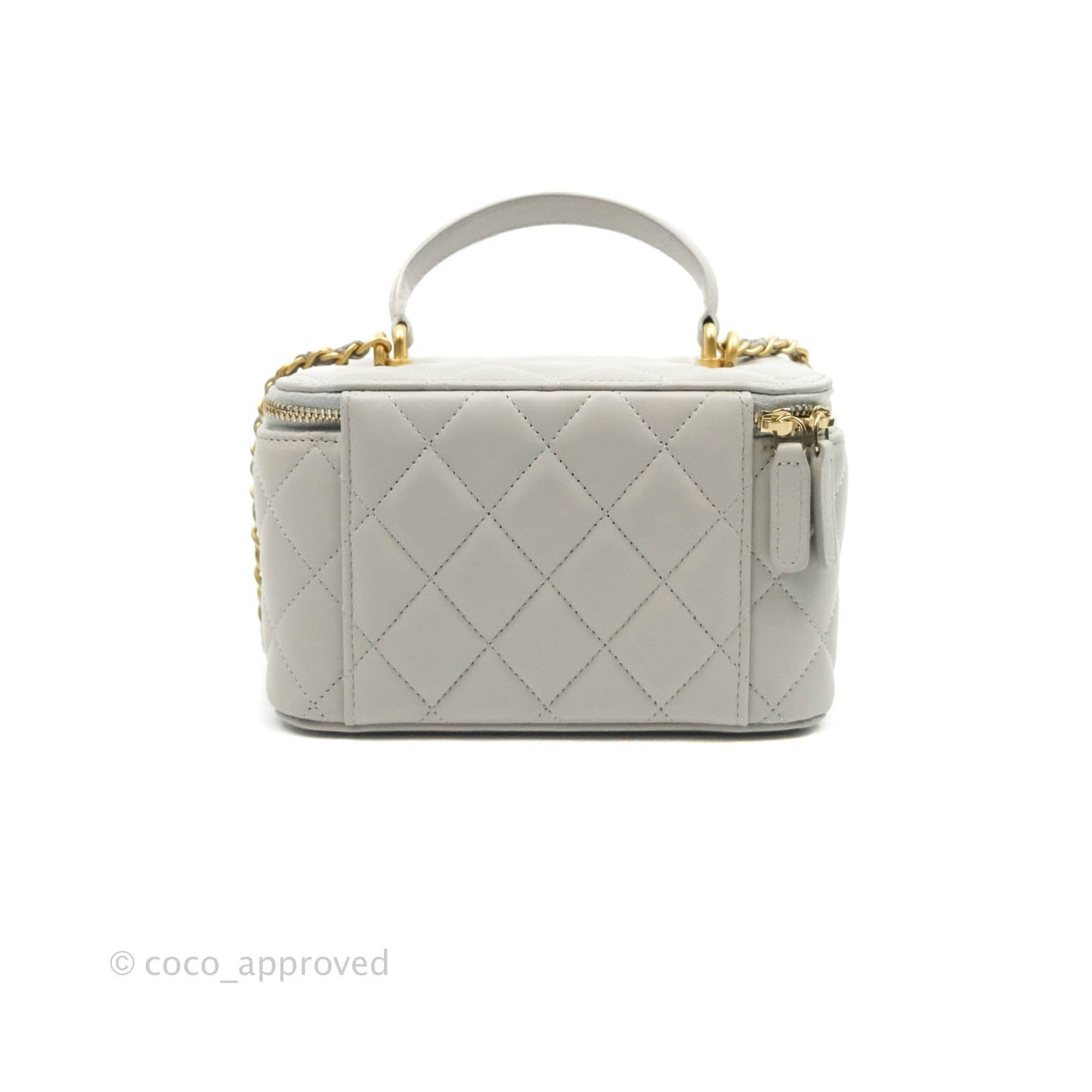 Chanel Classic Vanity Rectangular Top Handle With Chain Grey Lambskin Aged Gold Hardware