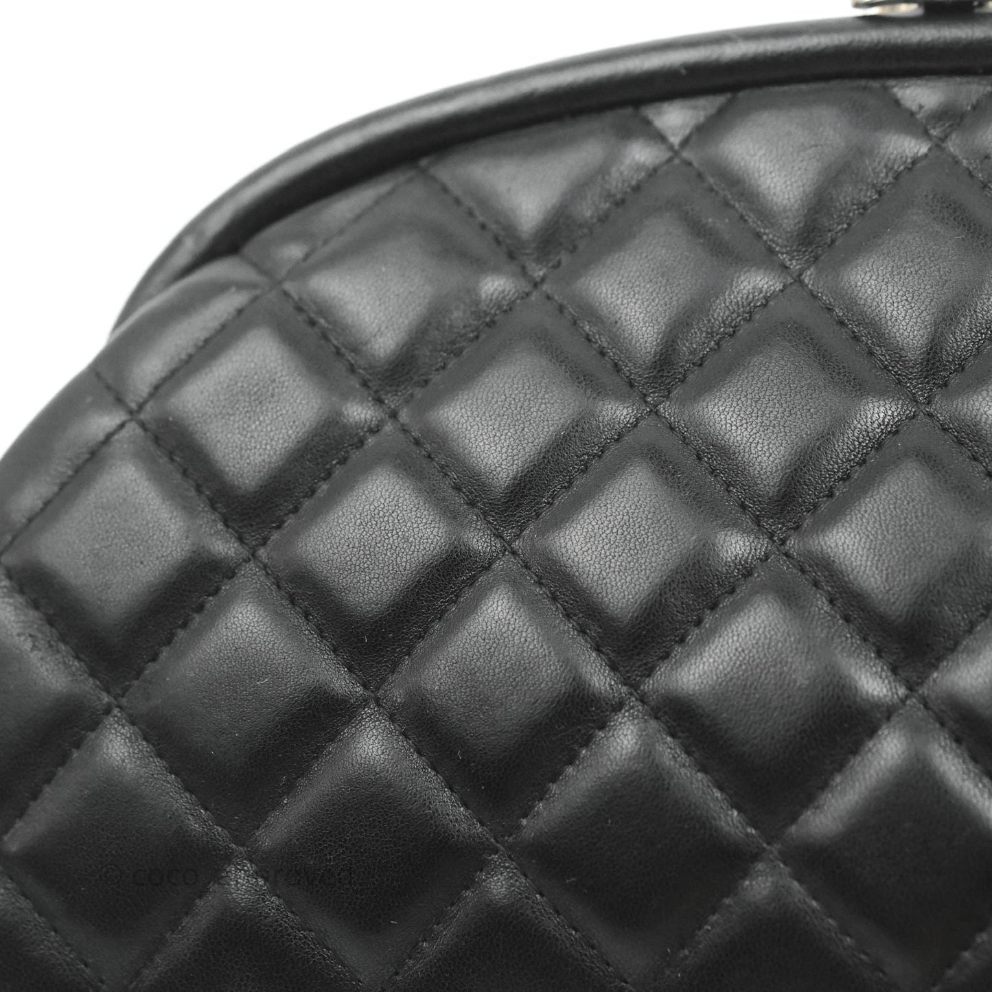 Chanel Quilted Timeless Kisslock Clutch Black Lambskin Silver Hardware