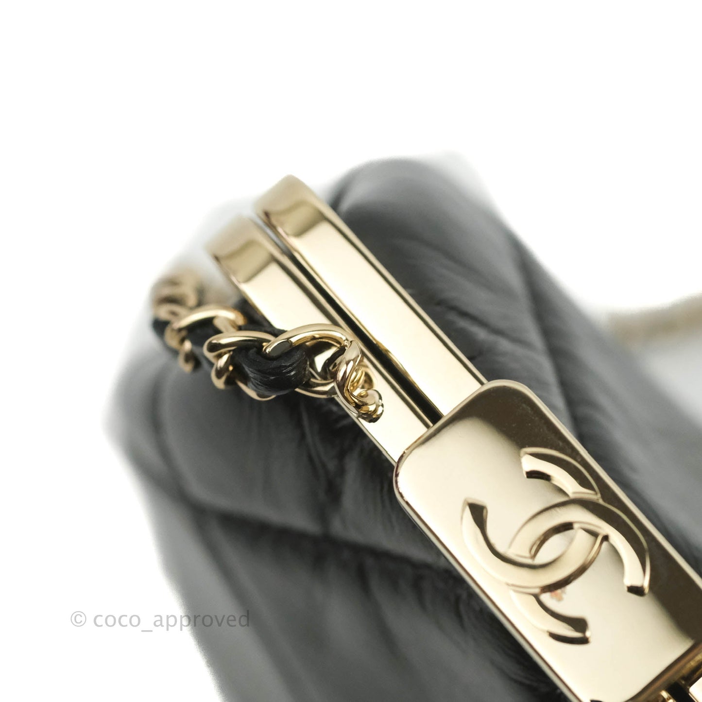 Chanel Kisslock Glasses Case Black Lambskin Gold Hardware 21C