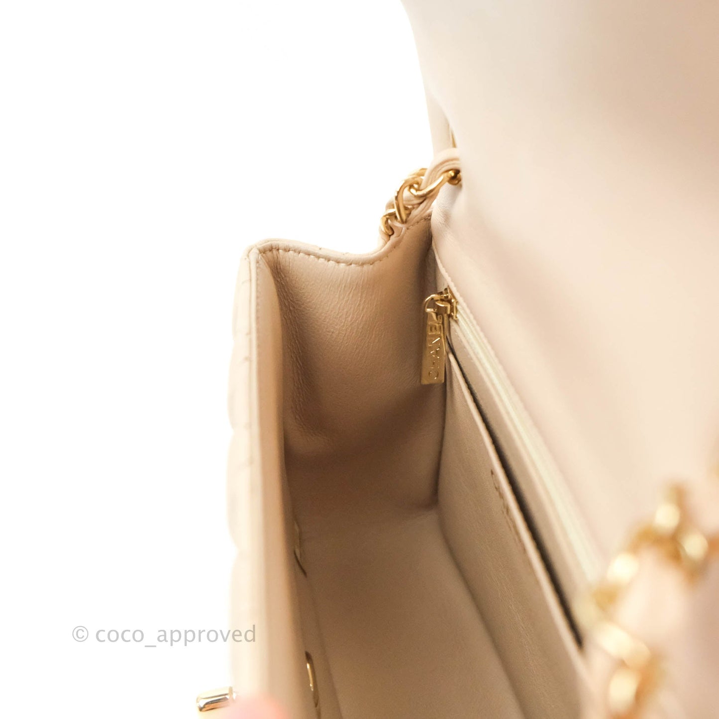 Chanel Quilted Mini Square Light Beige Lambskin Gold Hardware