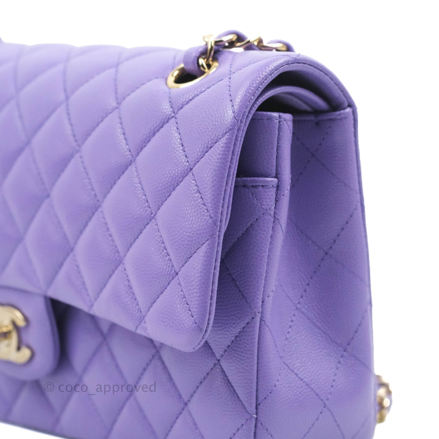 Chanel Classic M/L Medium Flap Quilted Purple Caviar Gold Hardware 20S