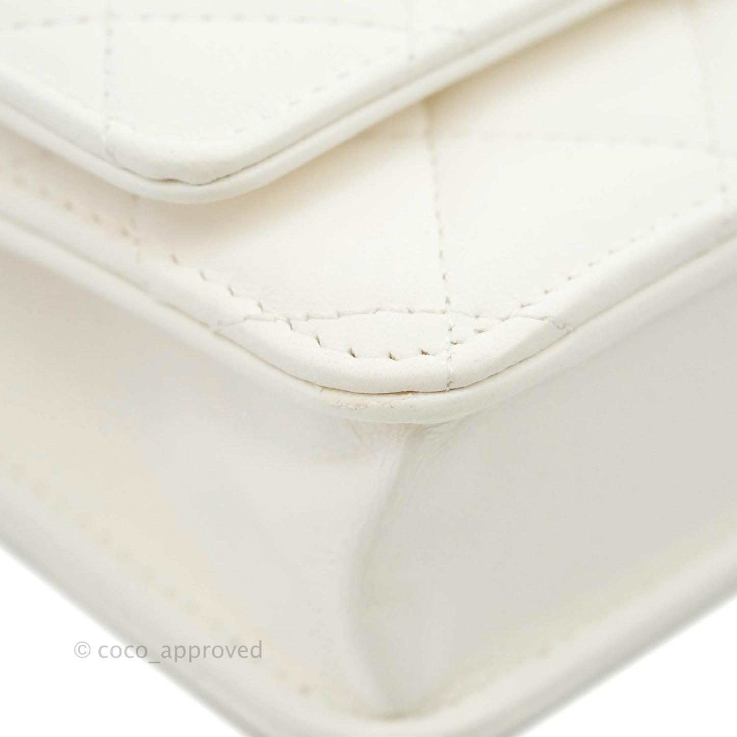 Chanel Quilted Pearl Crush Wallet on Chain WOC White Lambskin Aged Gold Hardware