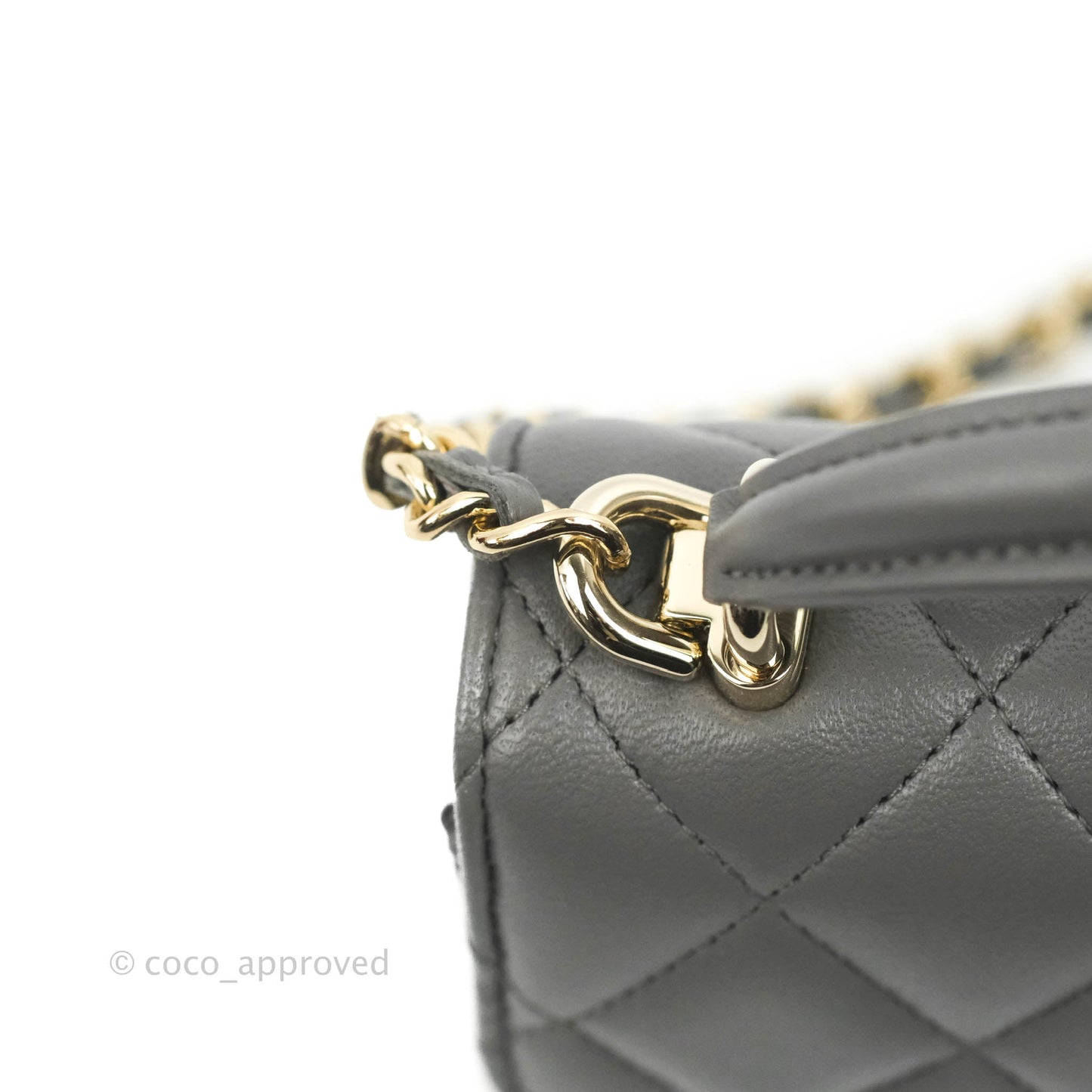 Chanel Mini Handle Clutch With Chain Grey Lambskin Gold Hardware
