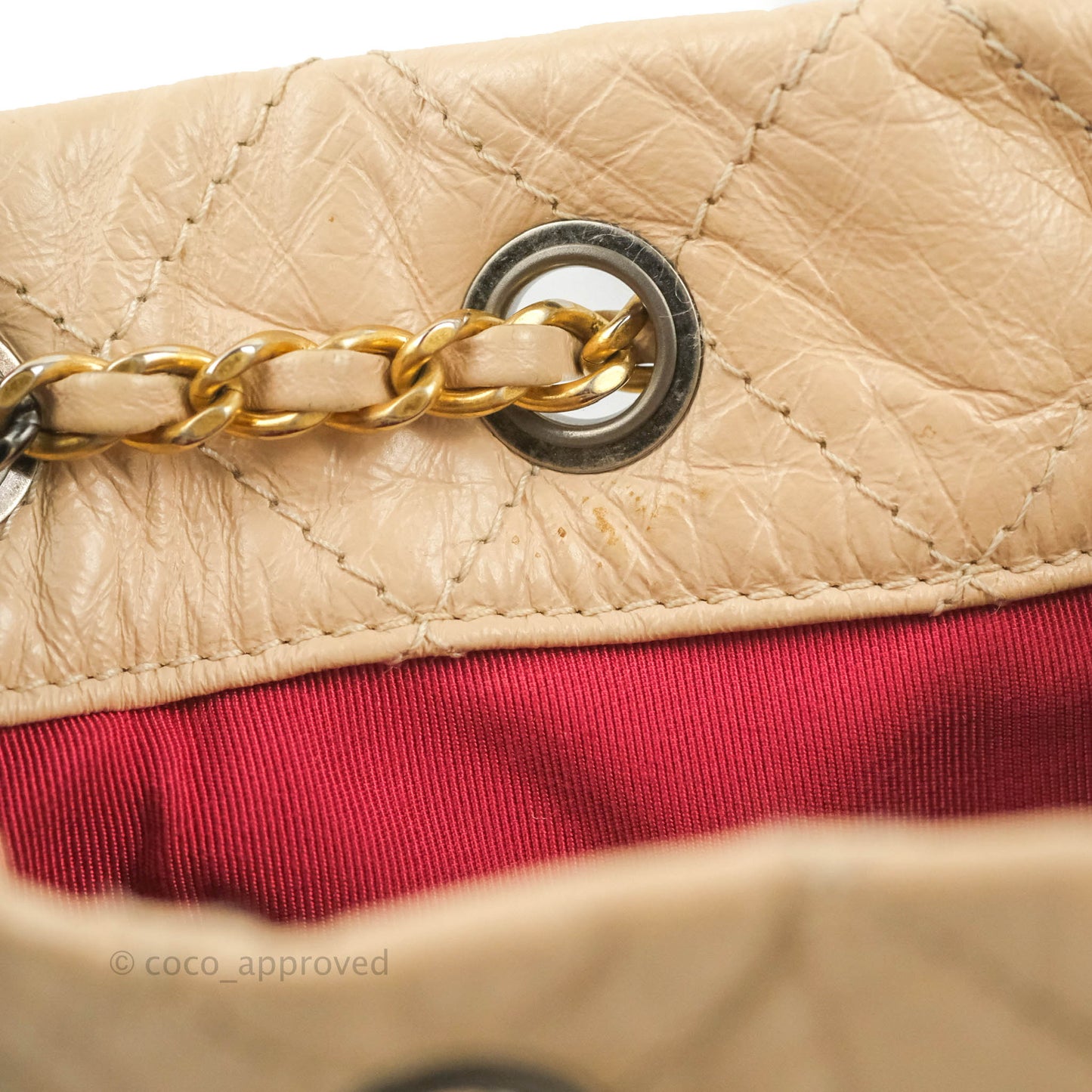 Chanel Small Gabrielle Backpack Beige Black Aged Calfskin