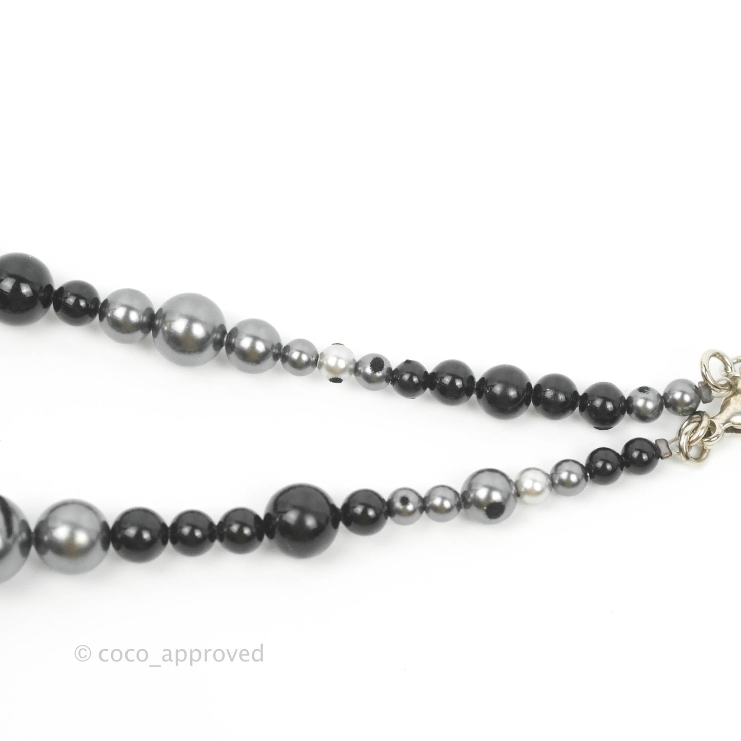 Chanel CC Resin Black Bead Necklace Silver Tone 14P