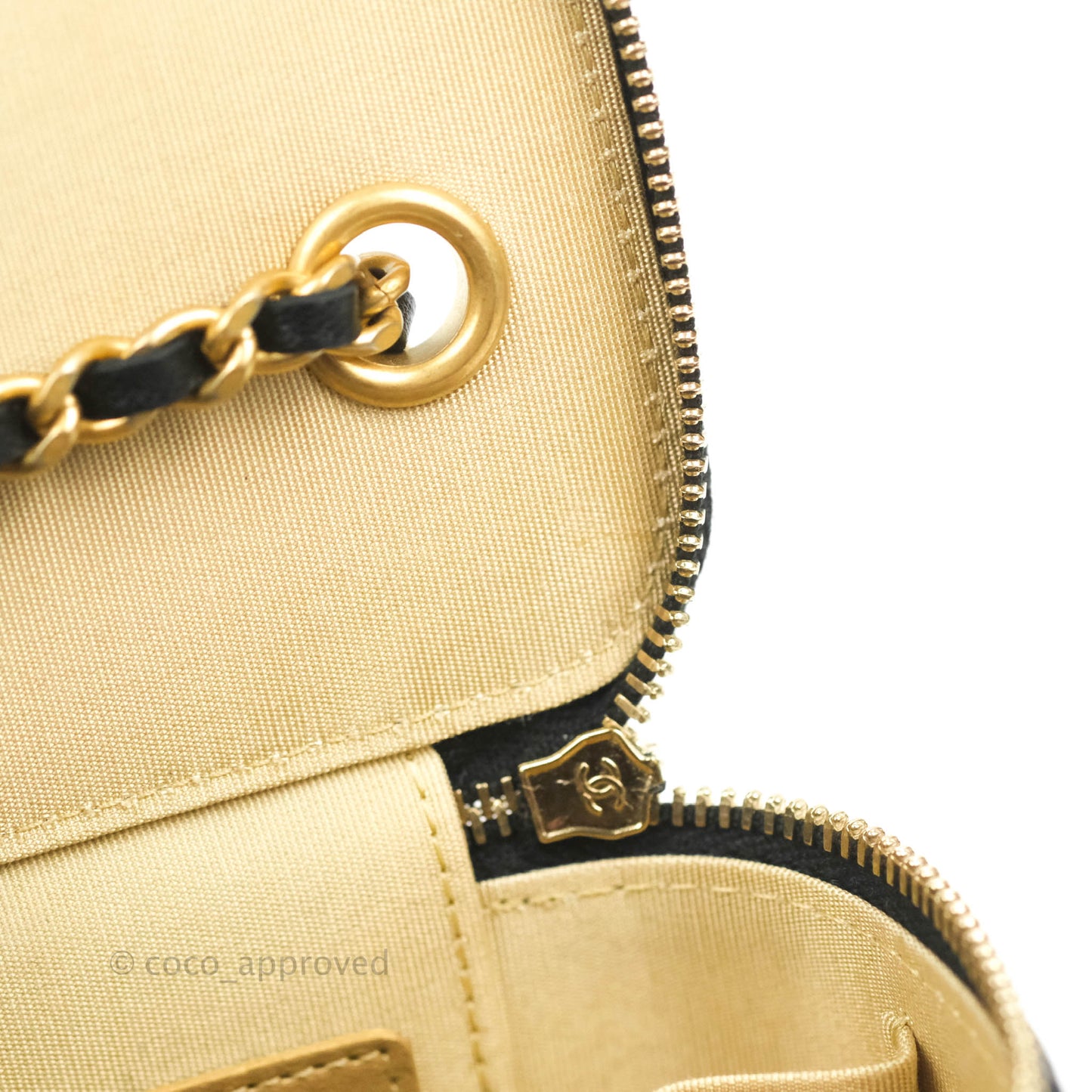 Chanel Classic Mini Pearl Crush Vanity With Chain Black Lambskin Aged Gold Hardware