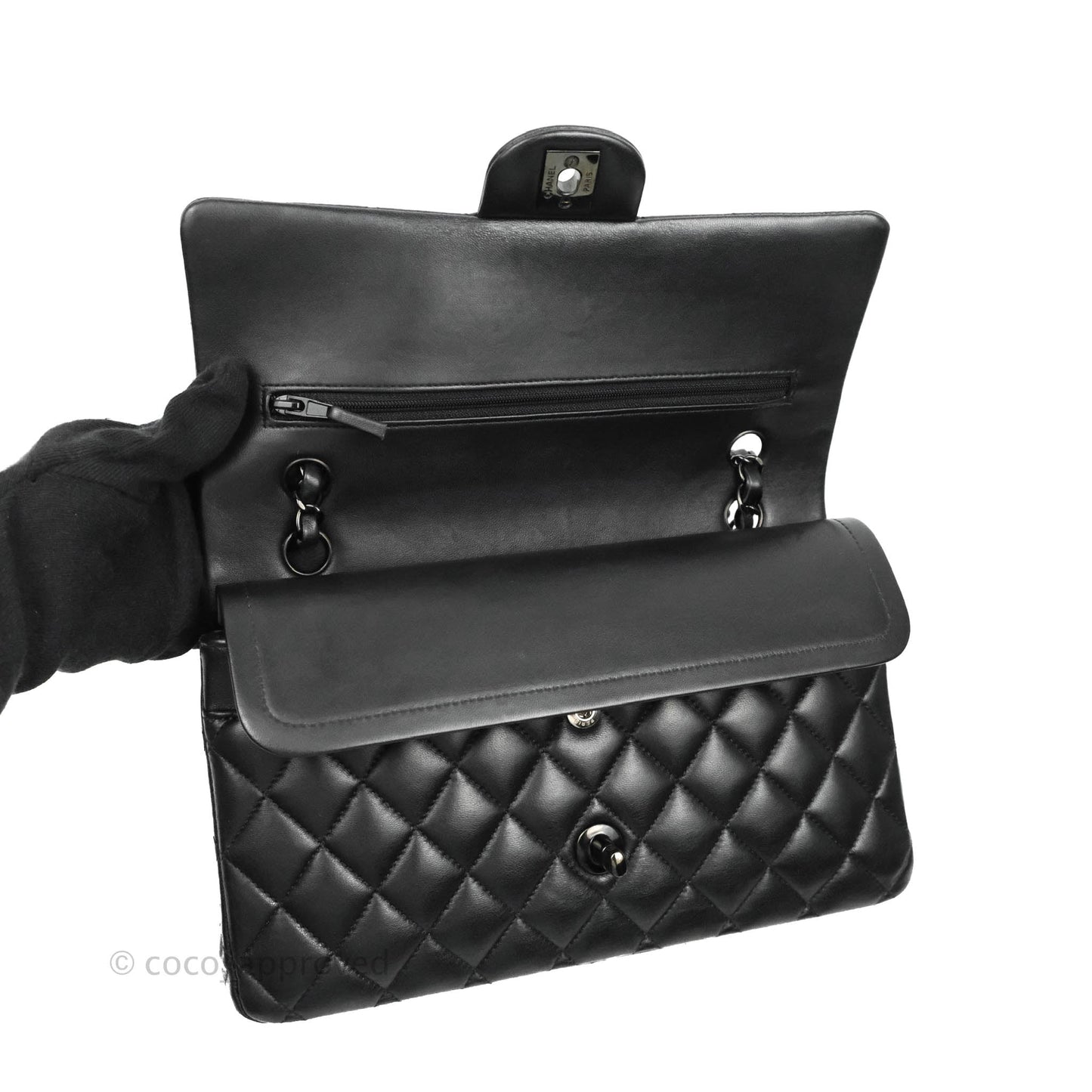 Chanel Classic Quilted M/L Medium Double Flap So Black Lambskin