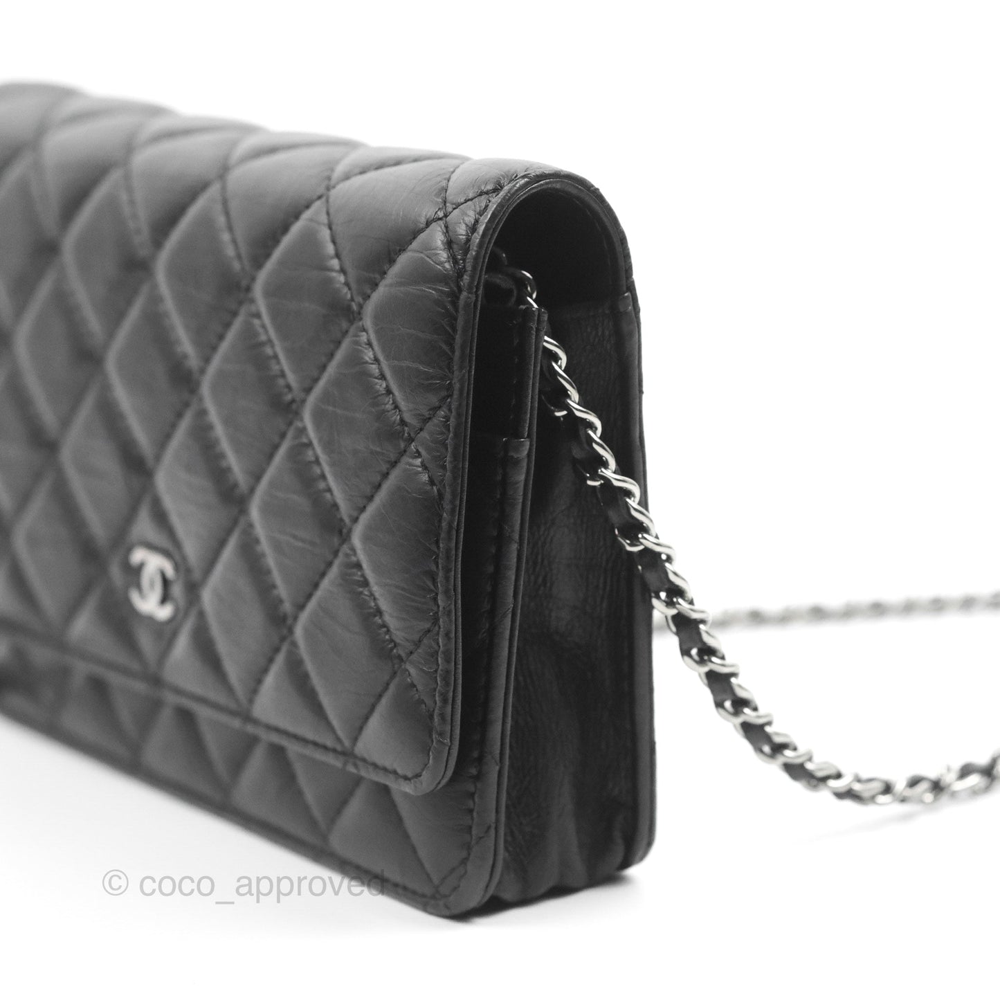 Chanel  Quilted Tassel Wallet On Chain WOC Black Aged Calfskin
