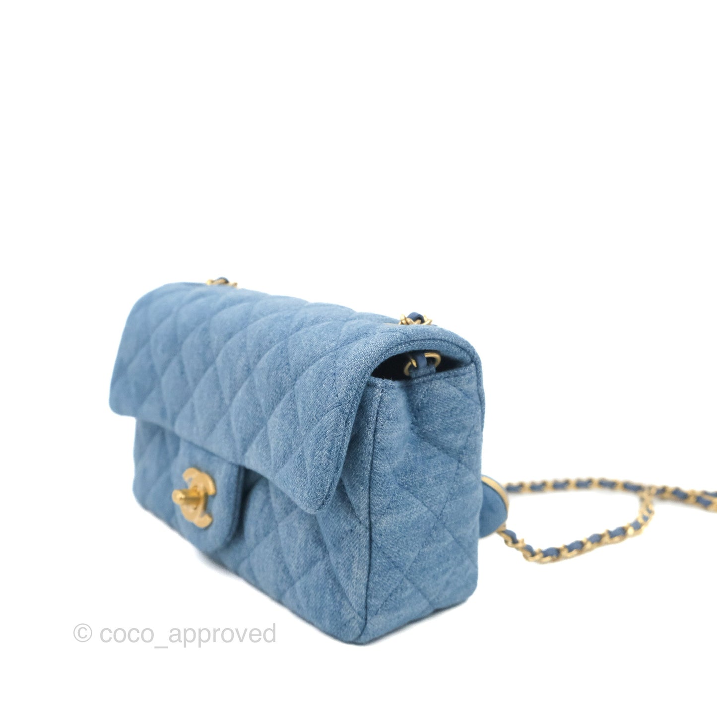 Chanel Mini Rectangular Pearl Crush Quilted Denim Aged Gold Hardware