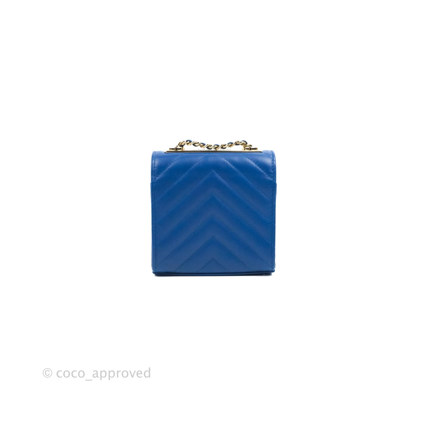 Chanel Mini Chevron Trendy CC Clutch With Chain Blue Lambskin Gold Hardware