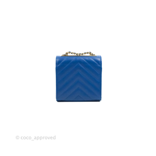 Chanel Mini Chevron Trendy CC Clutch With Chain Blue Lambskin Gold Hardware