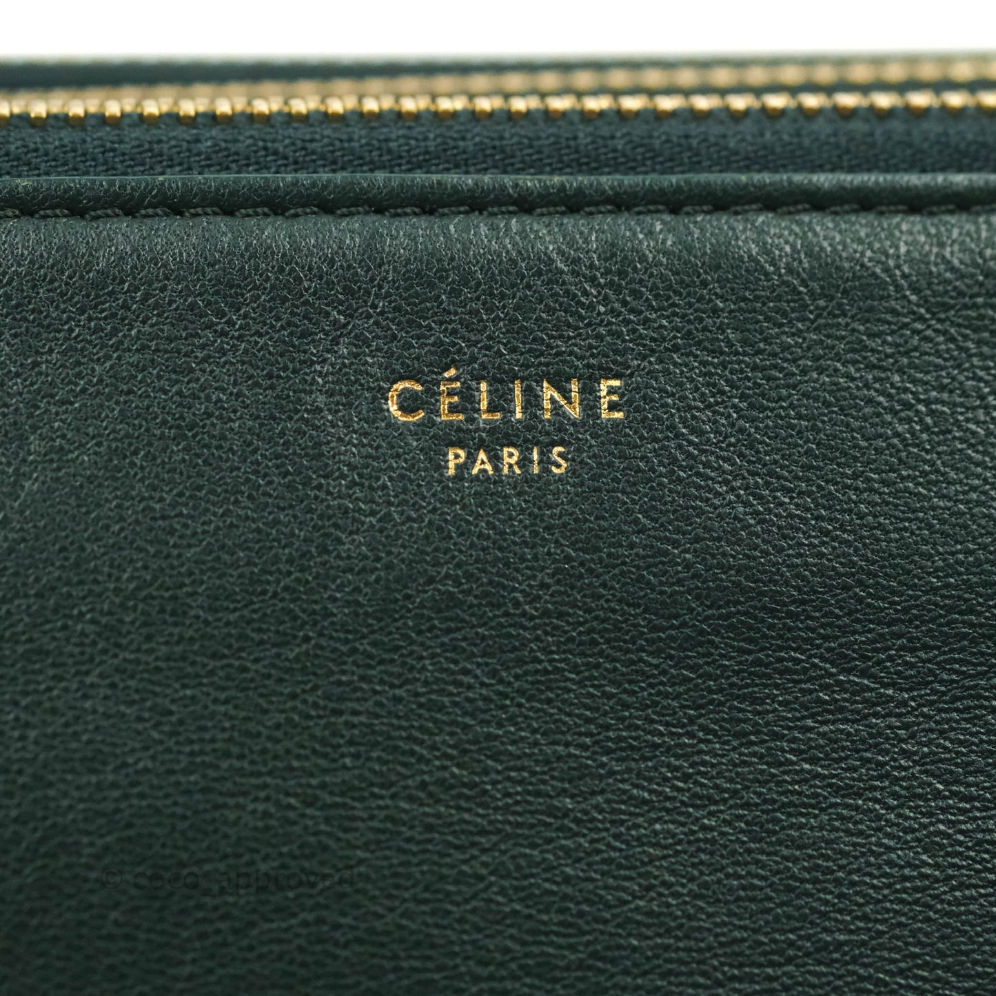 Celine Large Trio Crossbody Bag Dark Green Lambskin Gold Hardware