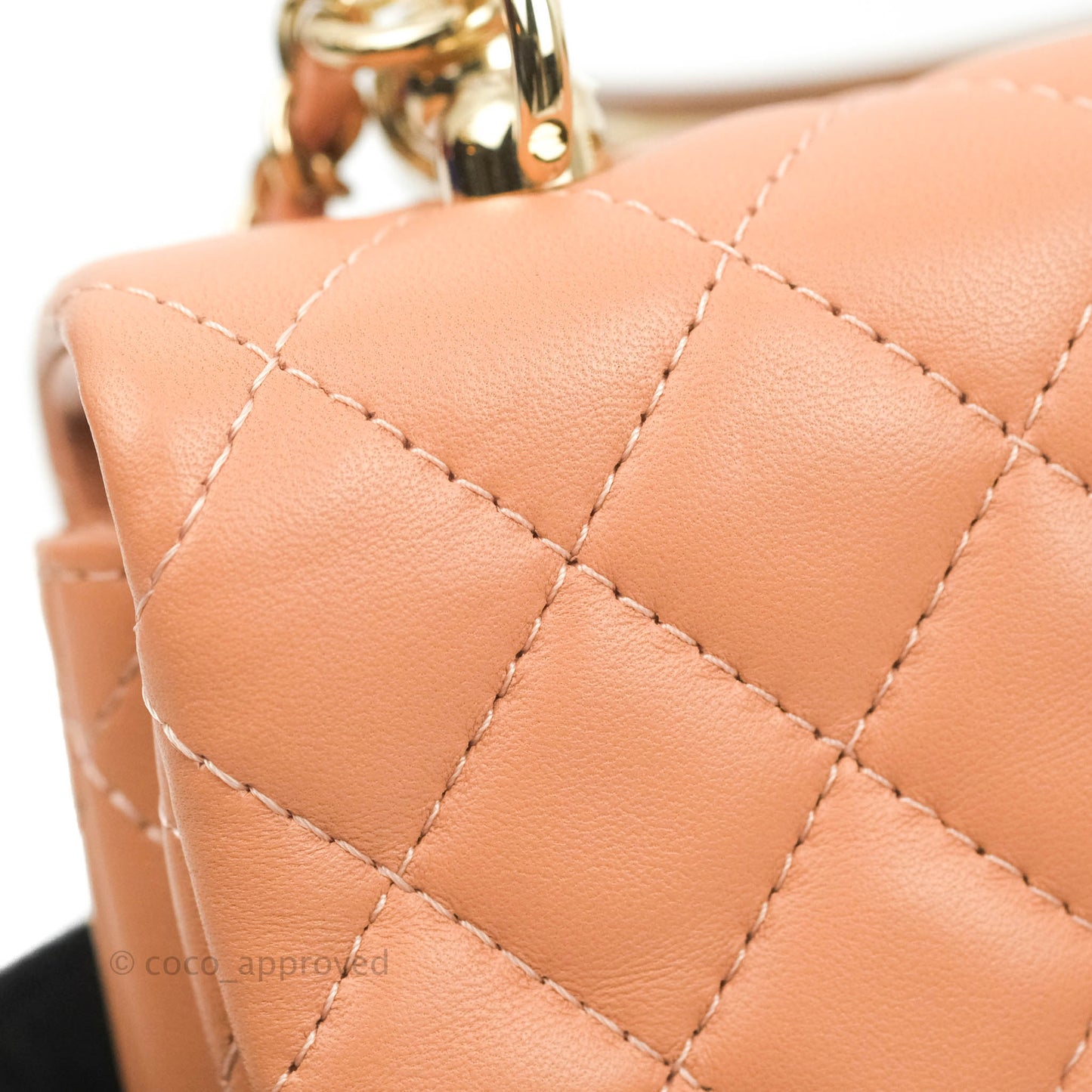 Chanel Quilted Knock On Wood Top Handle Bag Beige Pink Lambskin Gold Hardware